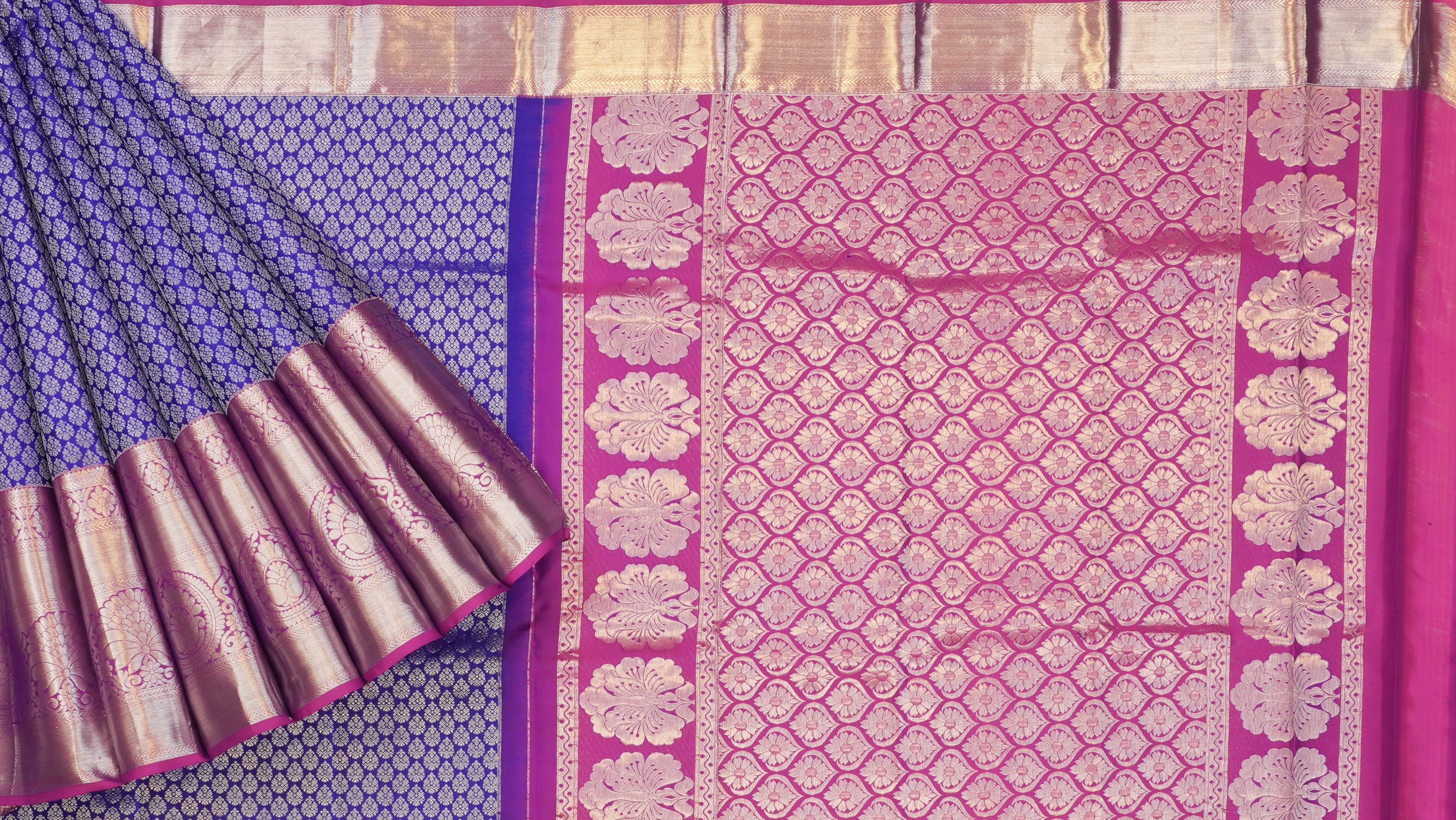JSB- 8792 | Blue & Magenta Pure Kanchi Pattu Saree