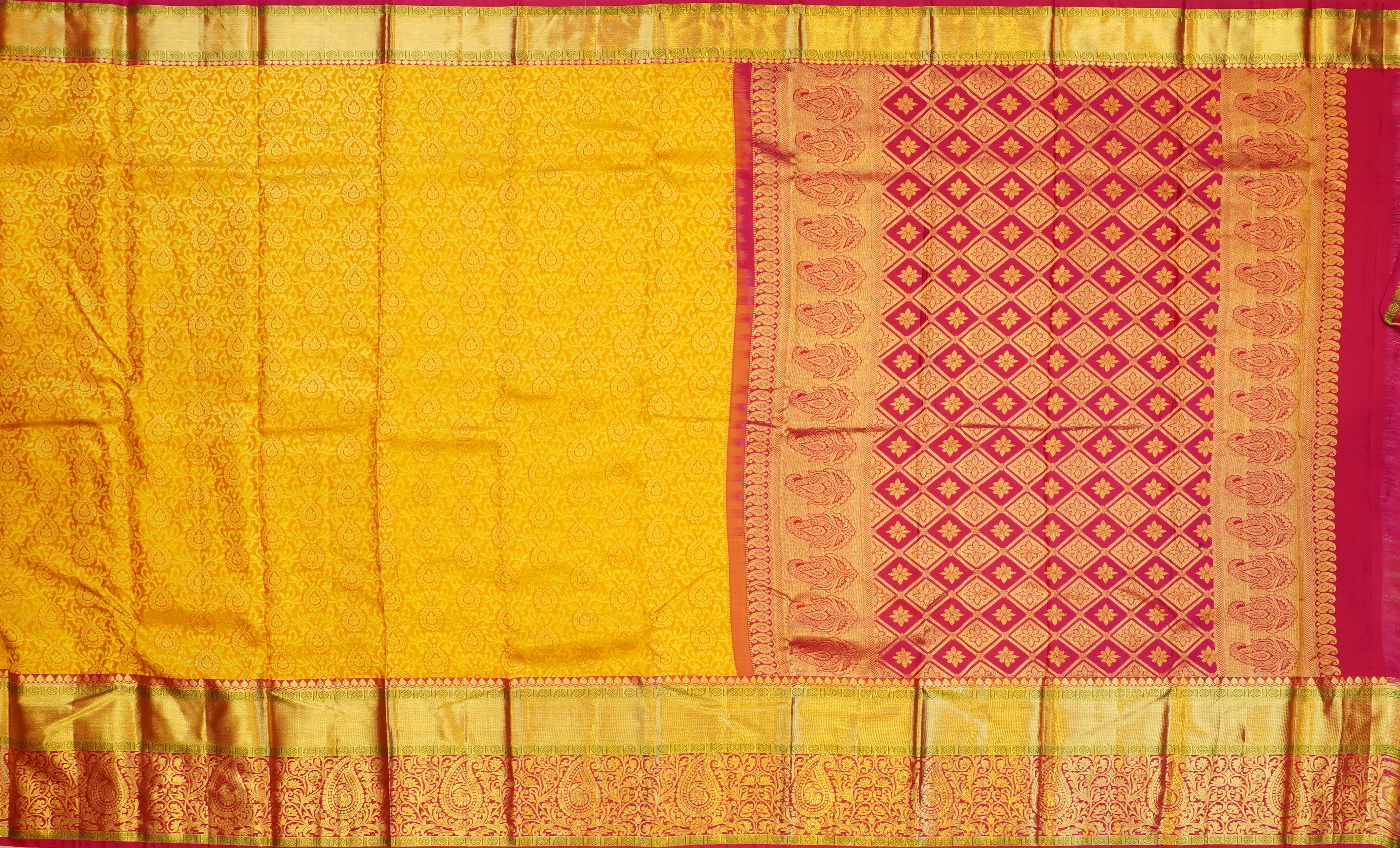 JSB- 8791 | Yellow & Pink Pure Kanchi Pattu Saree