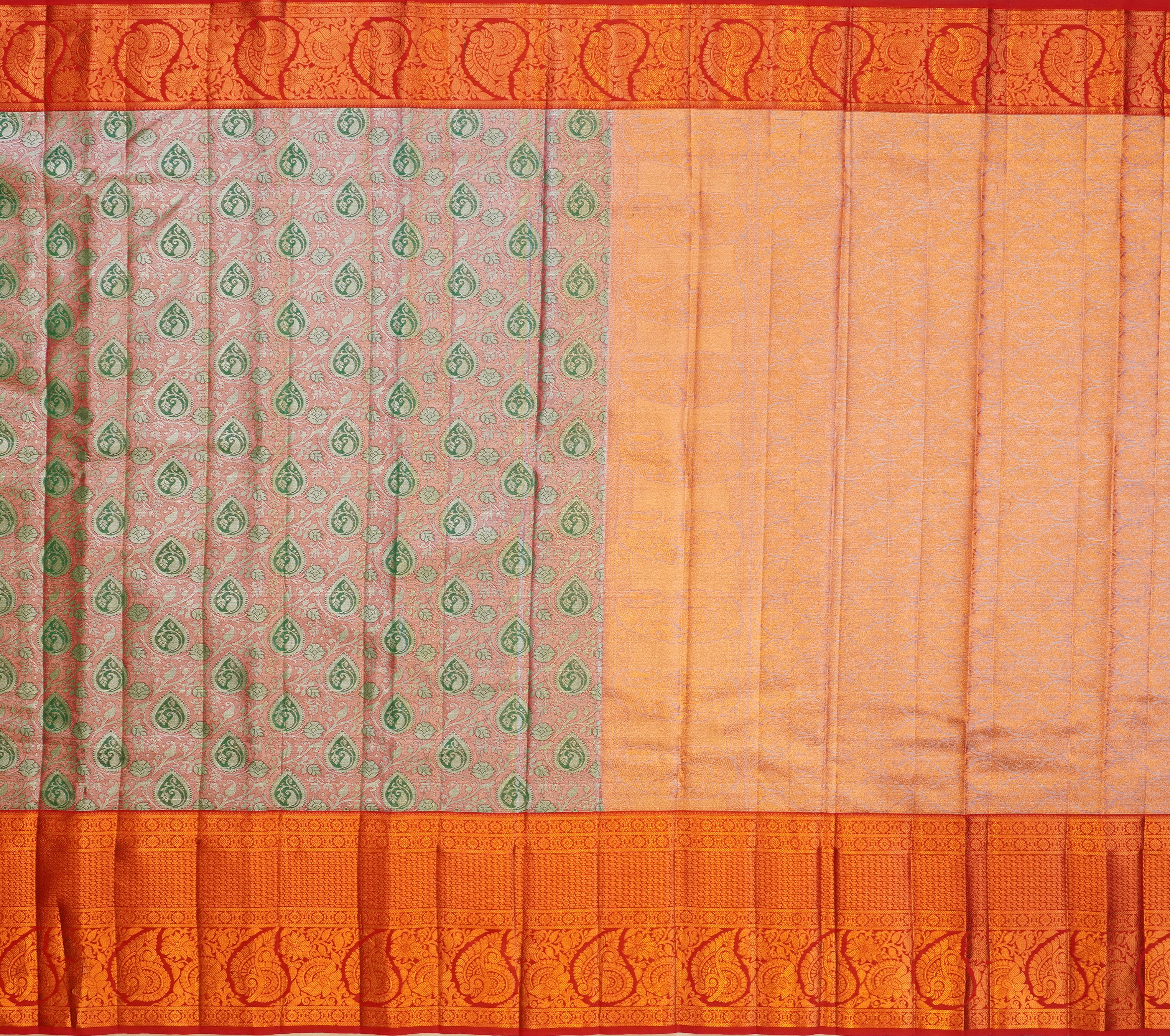 JSB- 8825 | Green & Maroon Kanchi Tissue Pattu Saree