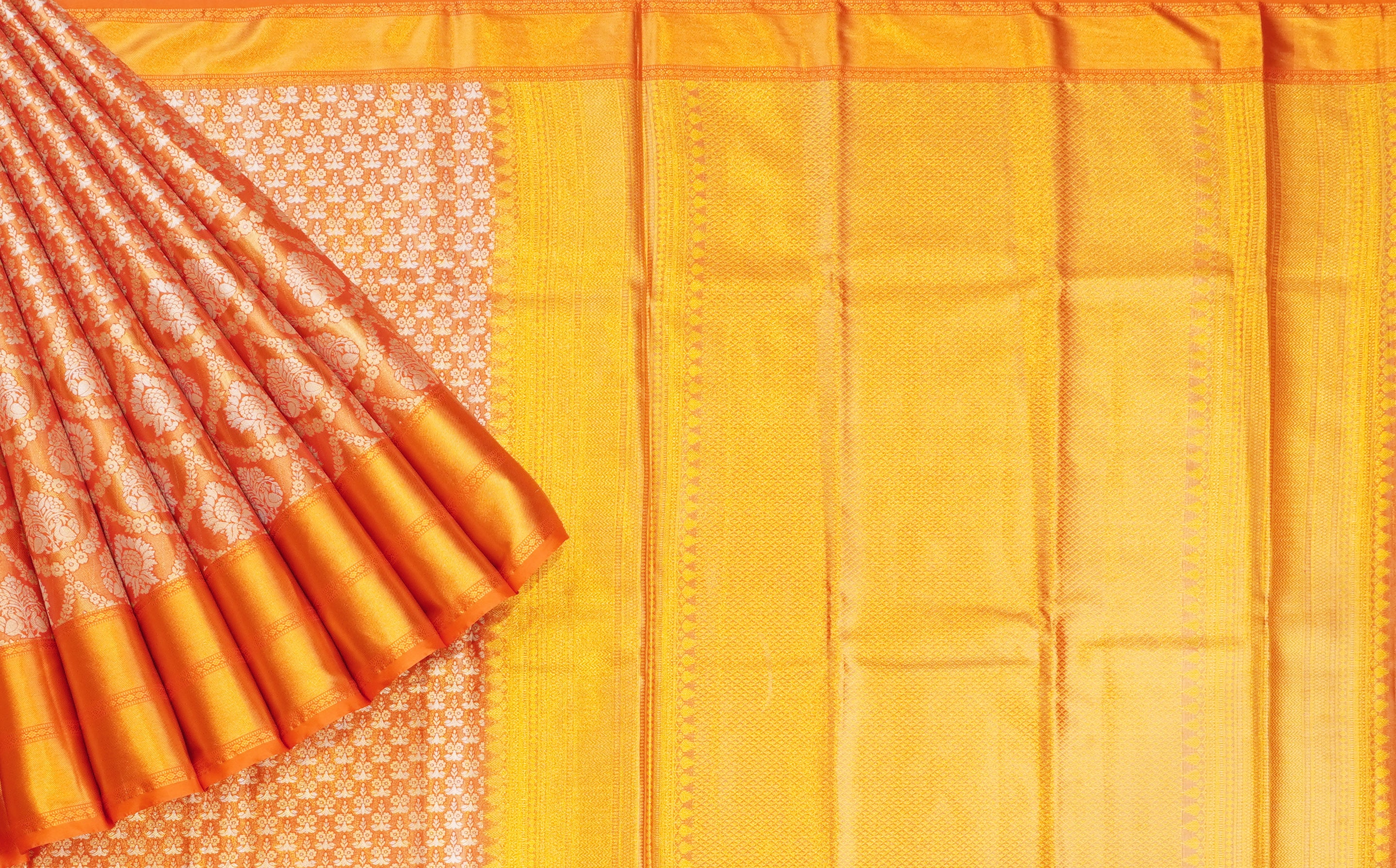 JSB- 8826 | Orange Kanchi Tissue Pattu Saree