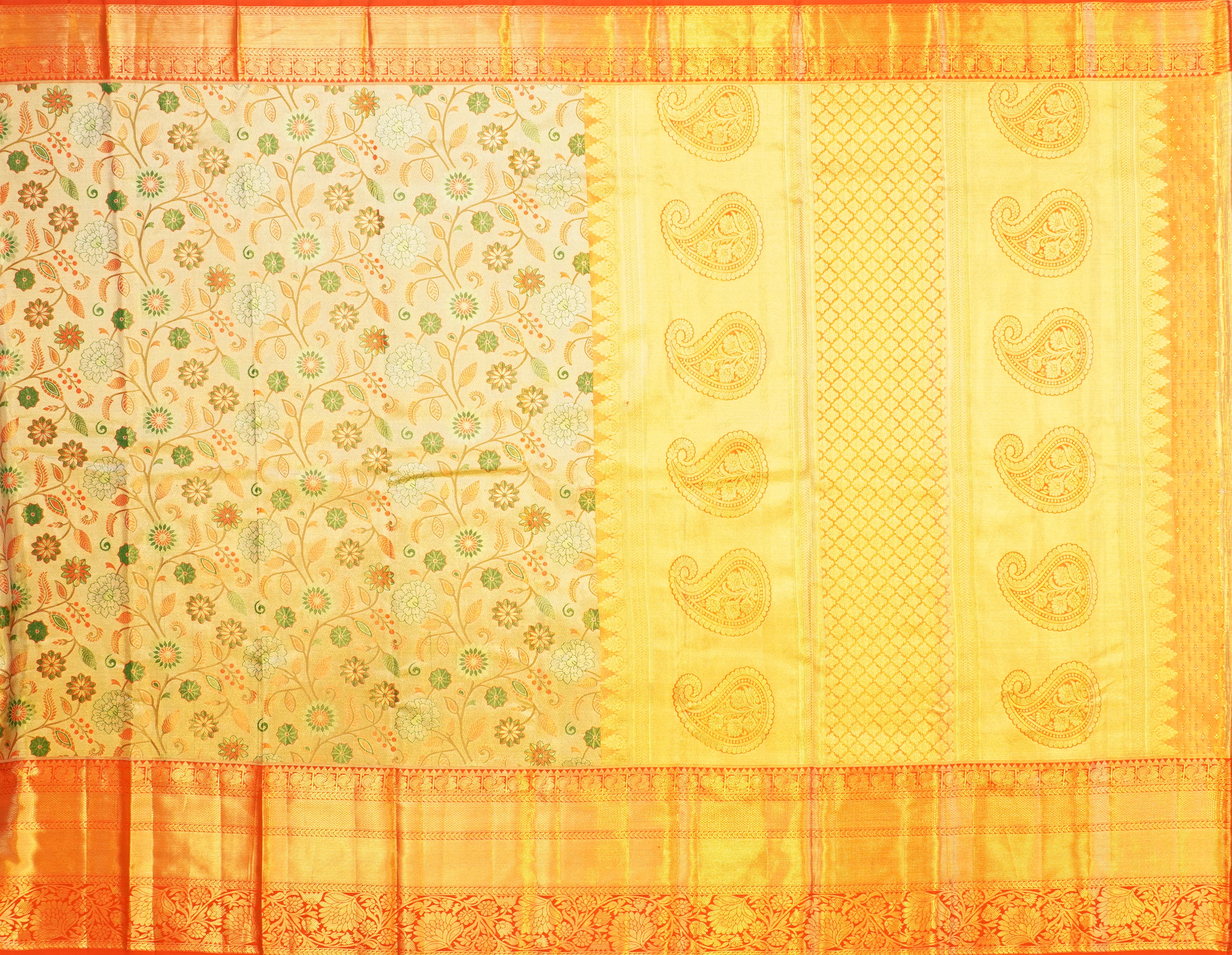 JSB- 9041 | Gold & Red Pure Kanchi Tissue Pattu Saree