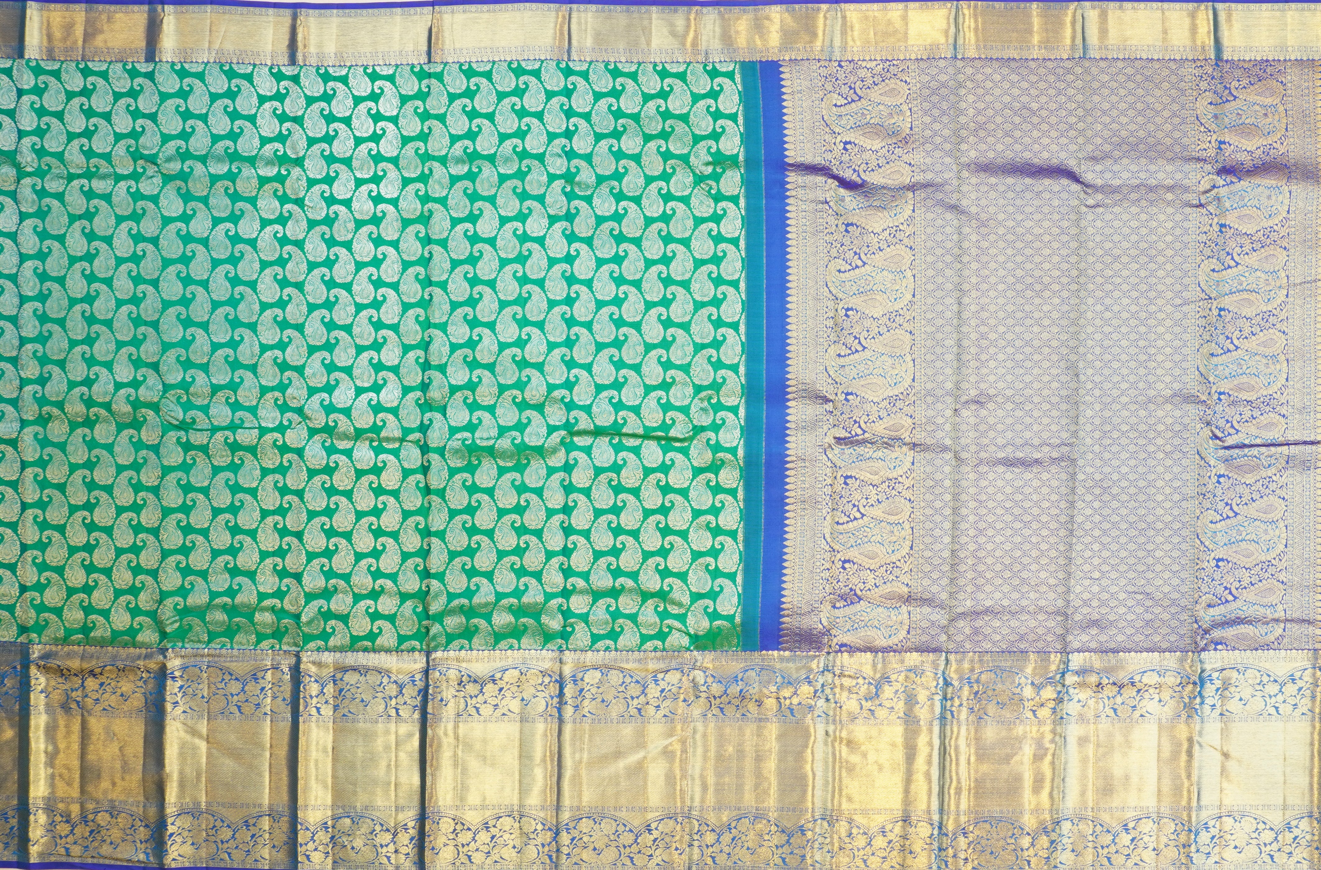 JSB- 9048 | Sea Green & Blue Pure Kanchi Pattu Saree