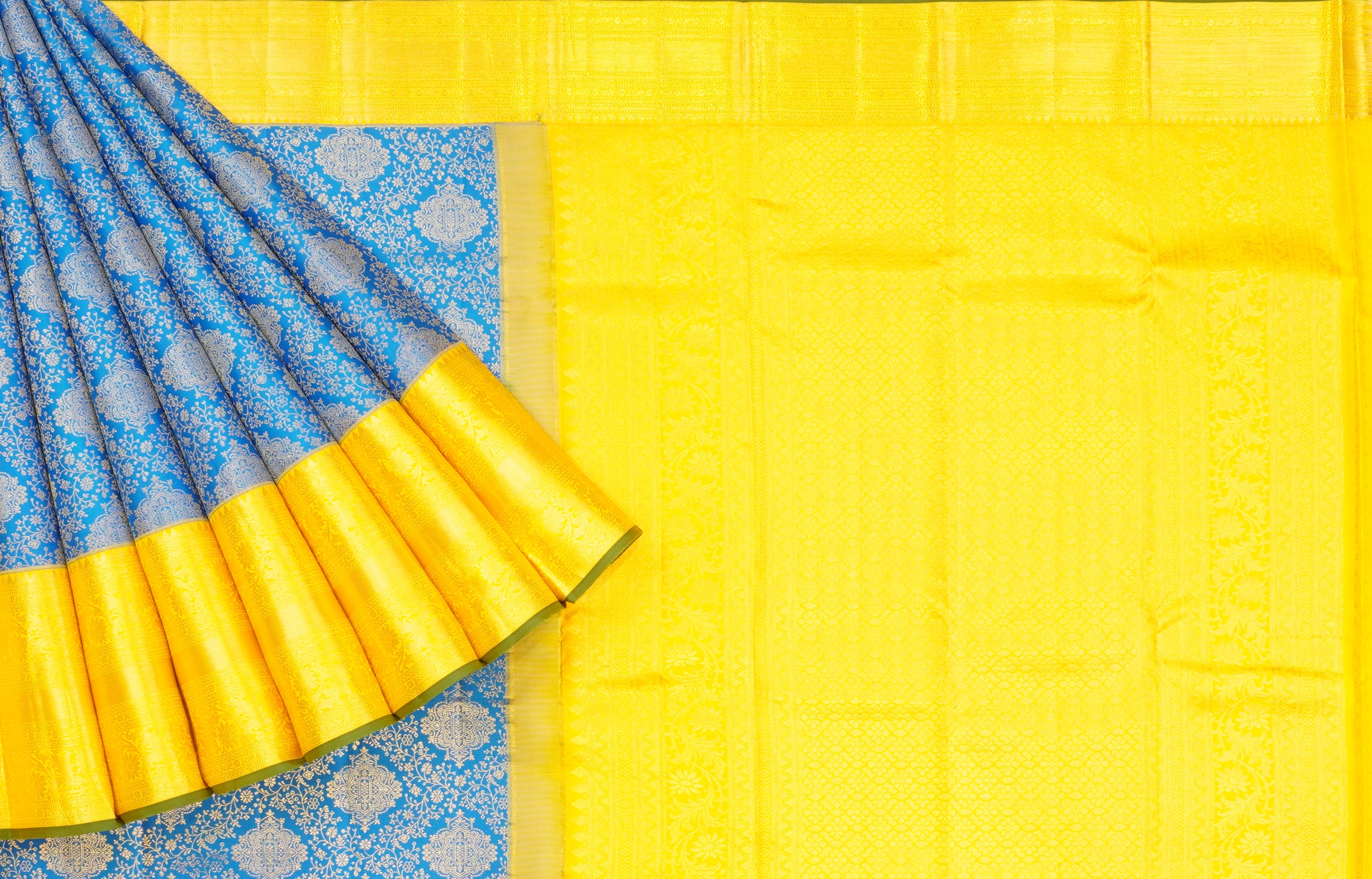 JSB- 9057 | Blue & Yellow Pure Kanchi Pattu Saree