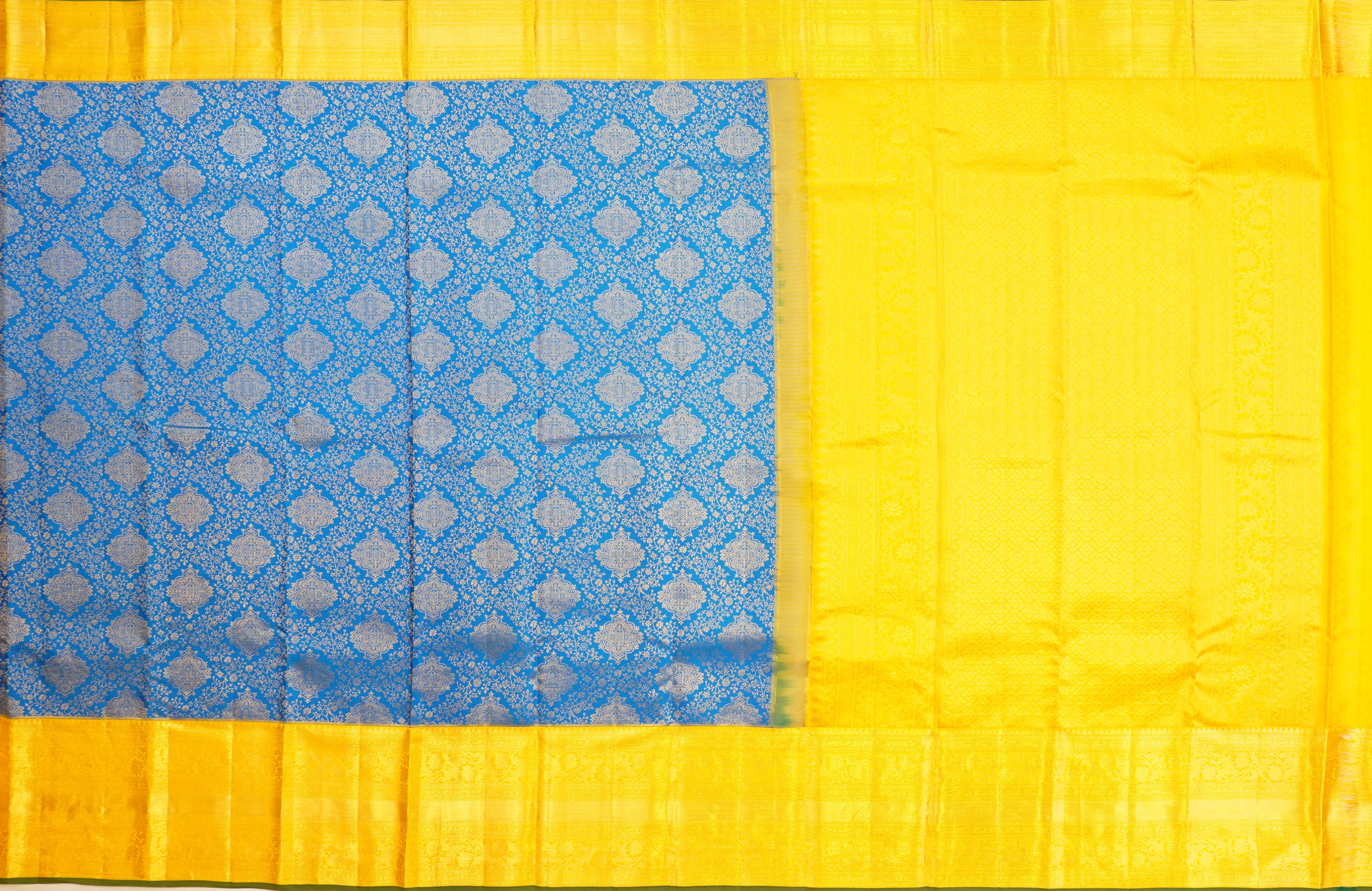 JSB- 9057 | Blue & Yellow Pure Kanchi Pattu Saree