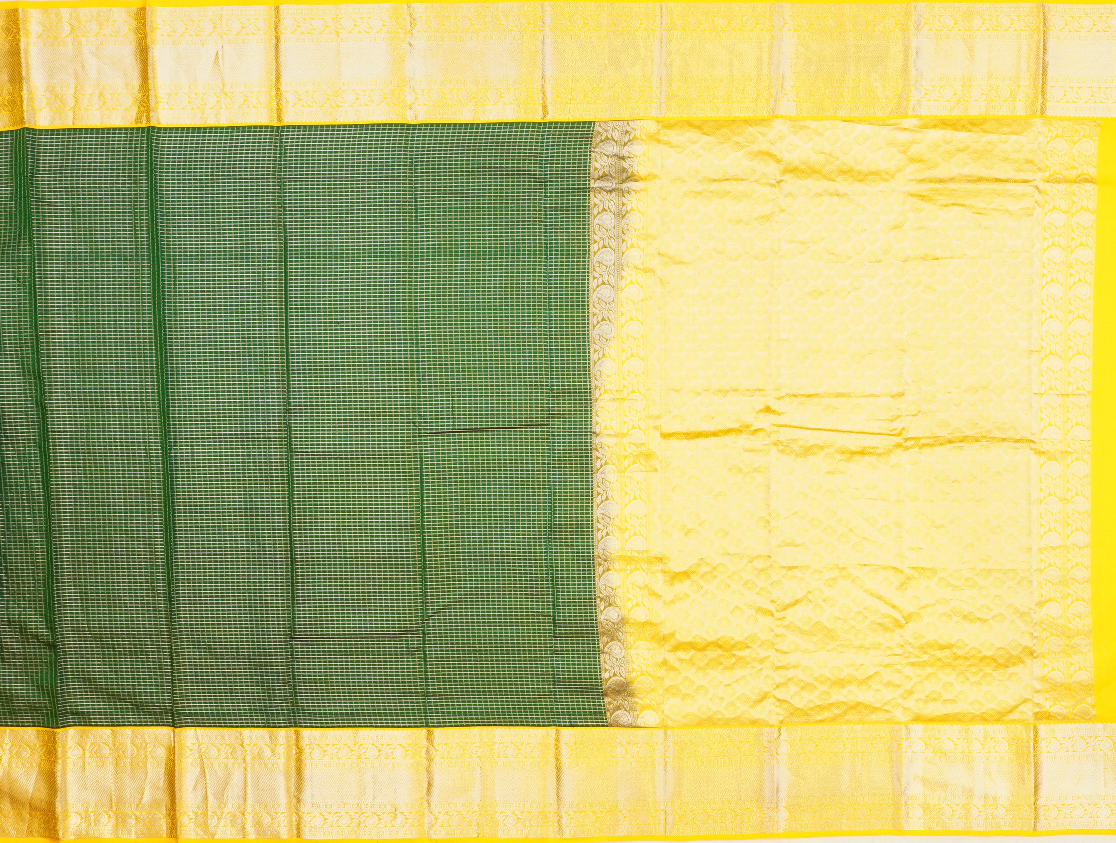 JSB- 9056 | Green & Yellow Pure Kanchi Pattu Saree