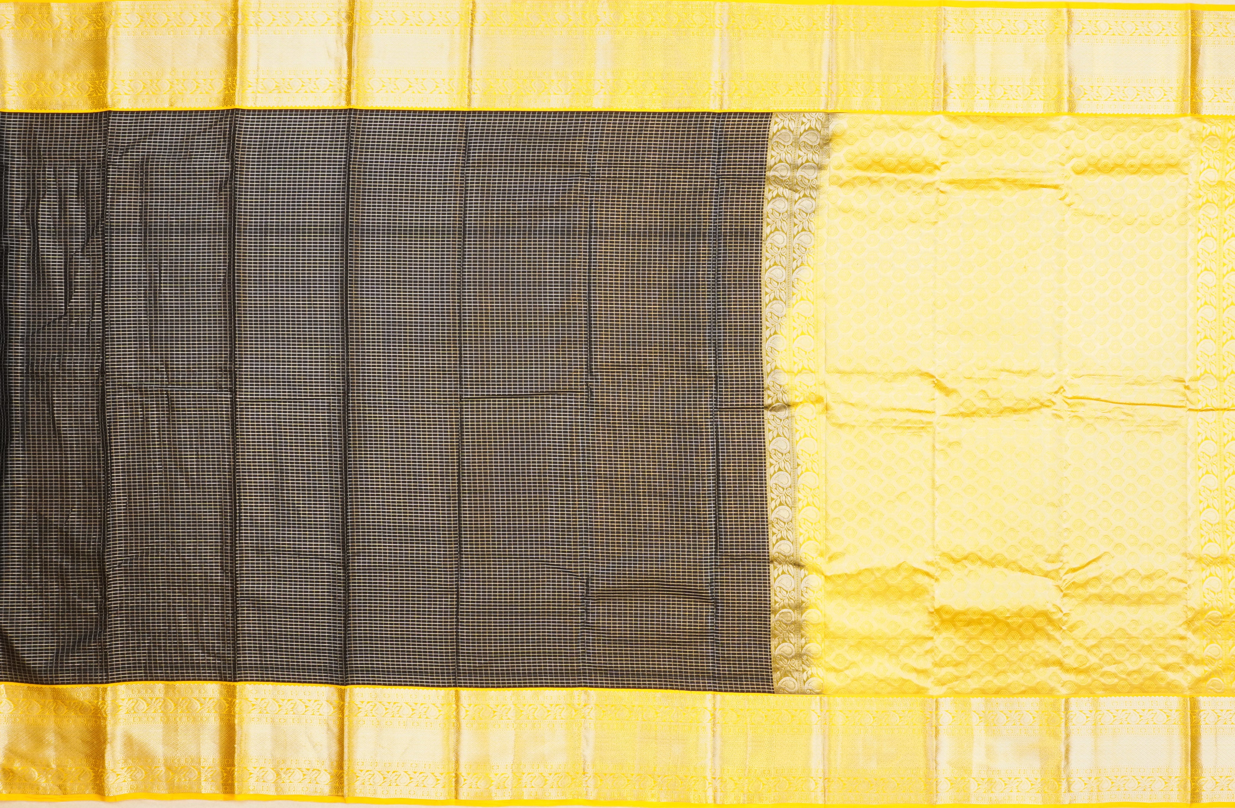 JSB- 9055 | Black & Yellow Pure Kanchi Pattu Saree