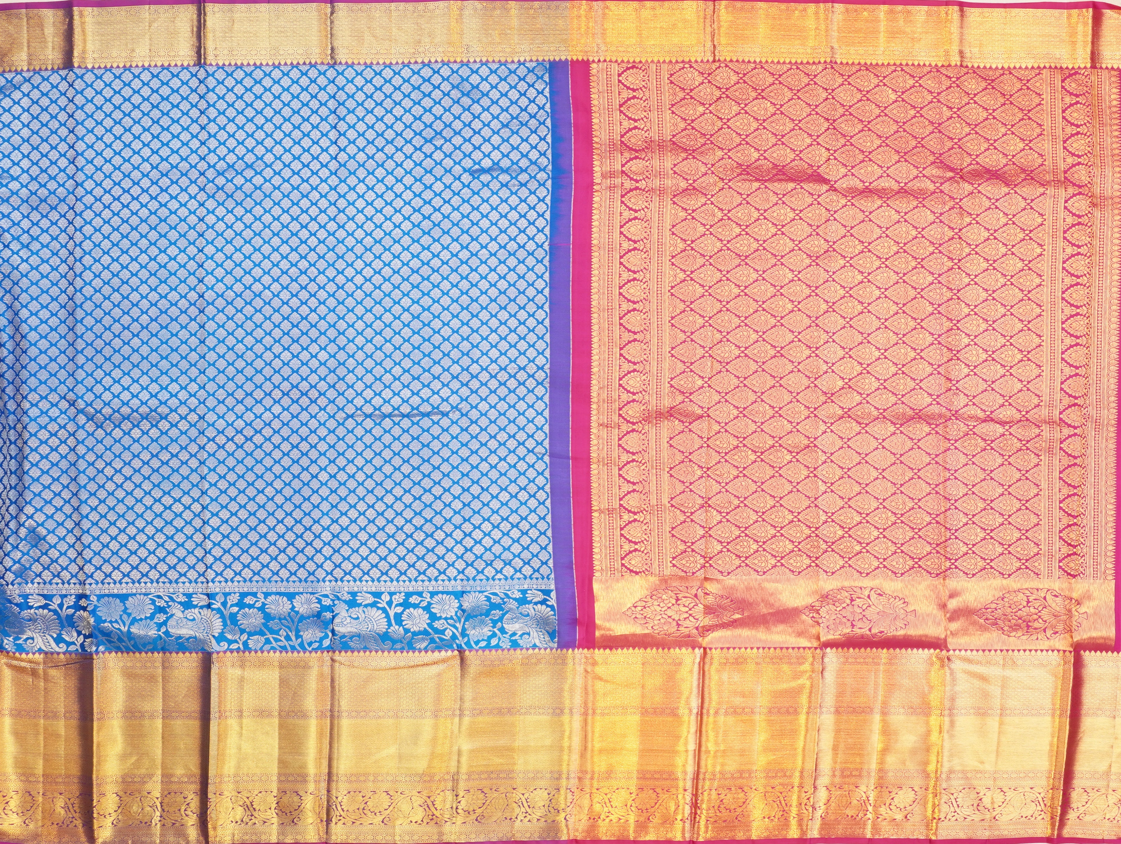 JSB- 9046 | Blue & Pink Pure Kanchi Pattu Saree