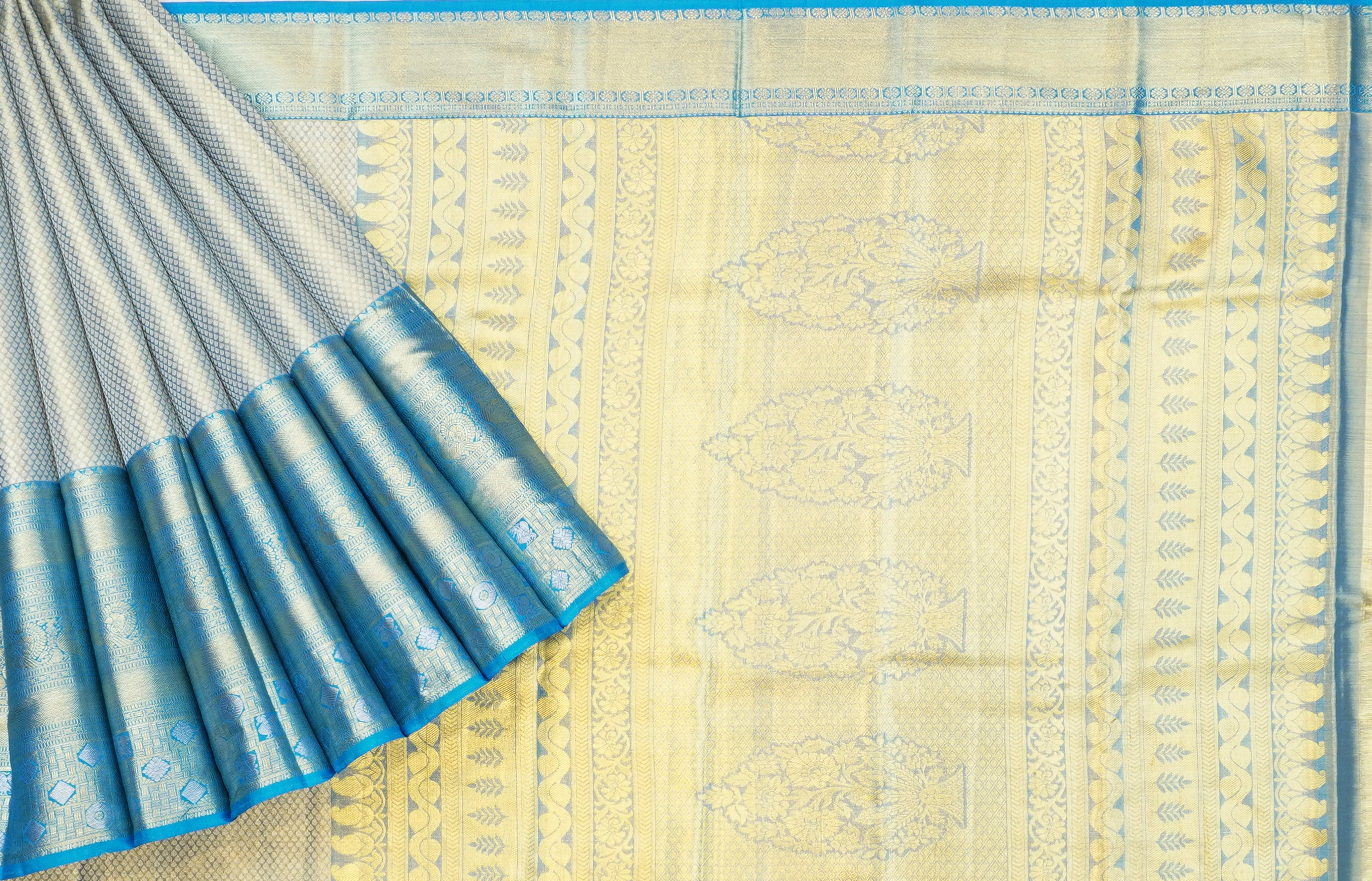 JSB- 9061 | Blue Pure Kanchi Tissue Pattu Saree