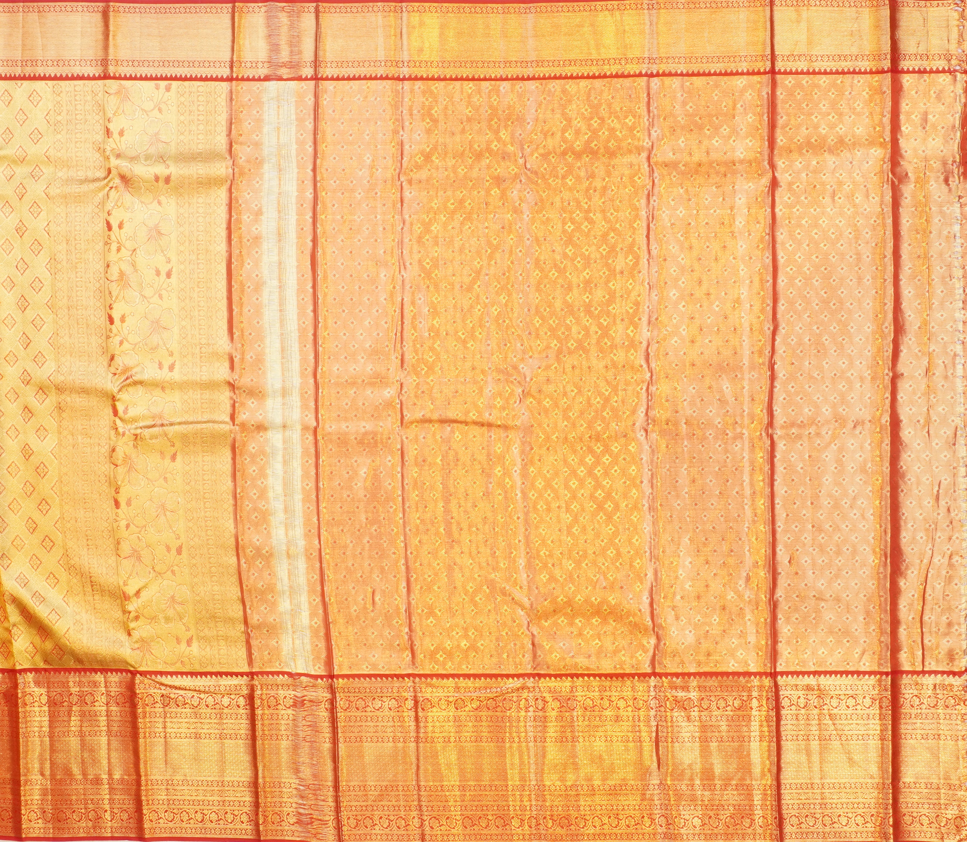 JSB- 9062 | Green & Red Pure Kanchi Tissue Pattu Saree