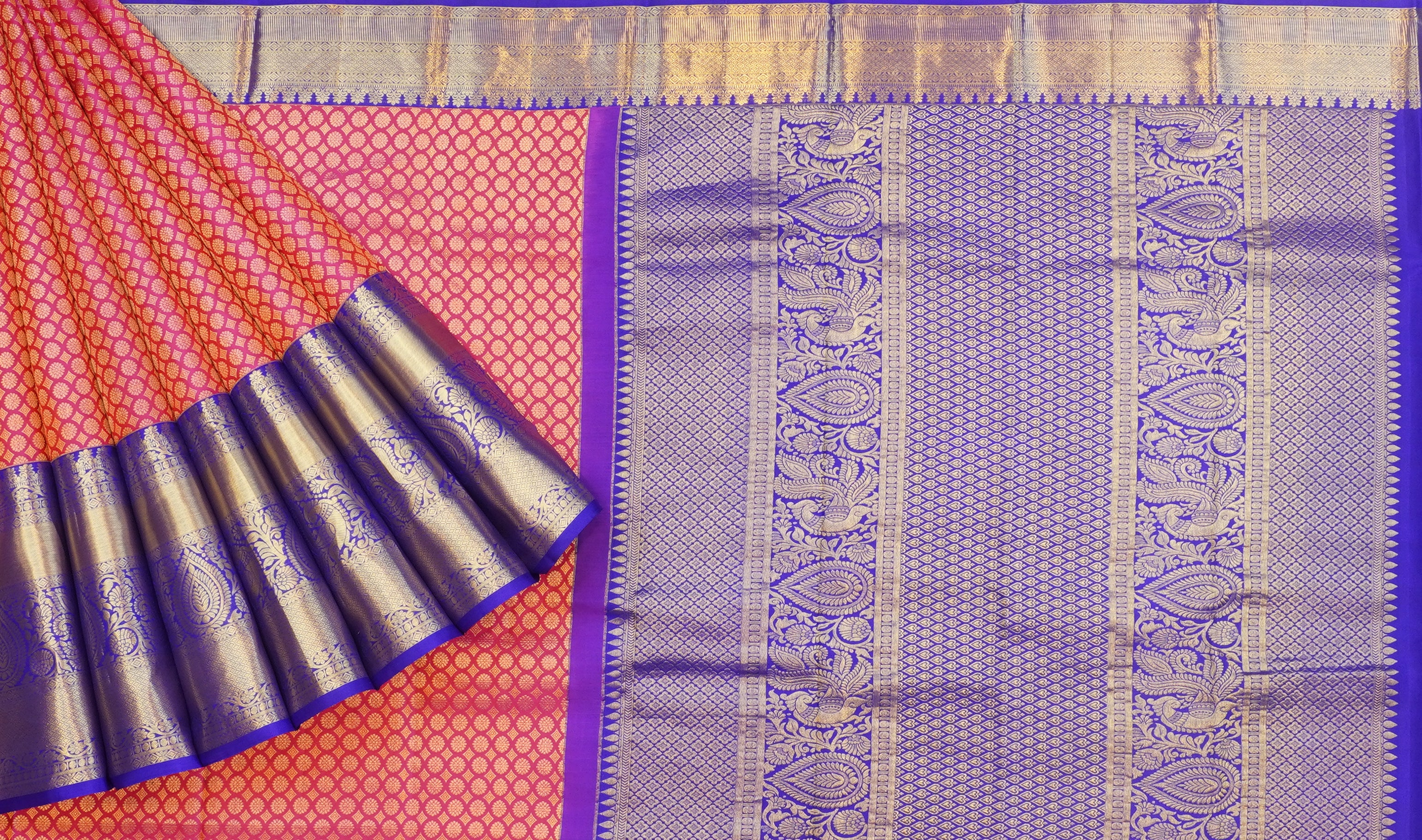 JSB- 9078 | Pink & Blue Pure Kanchi Pattu Saree