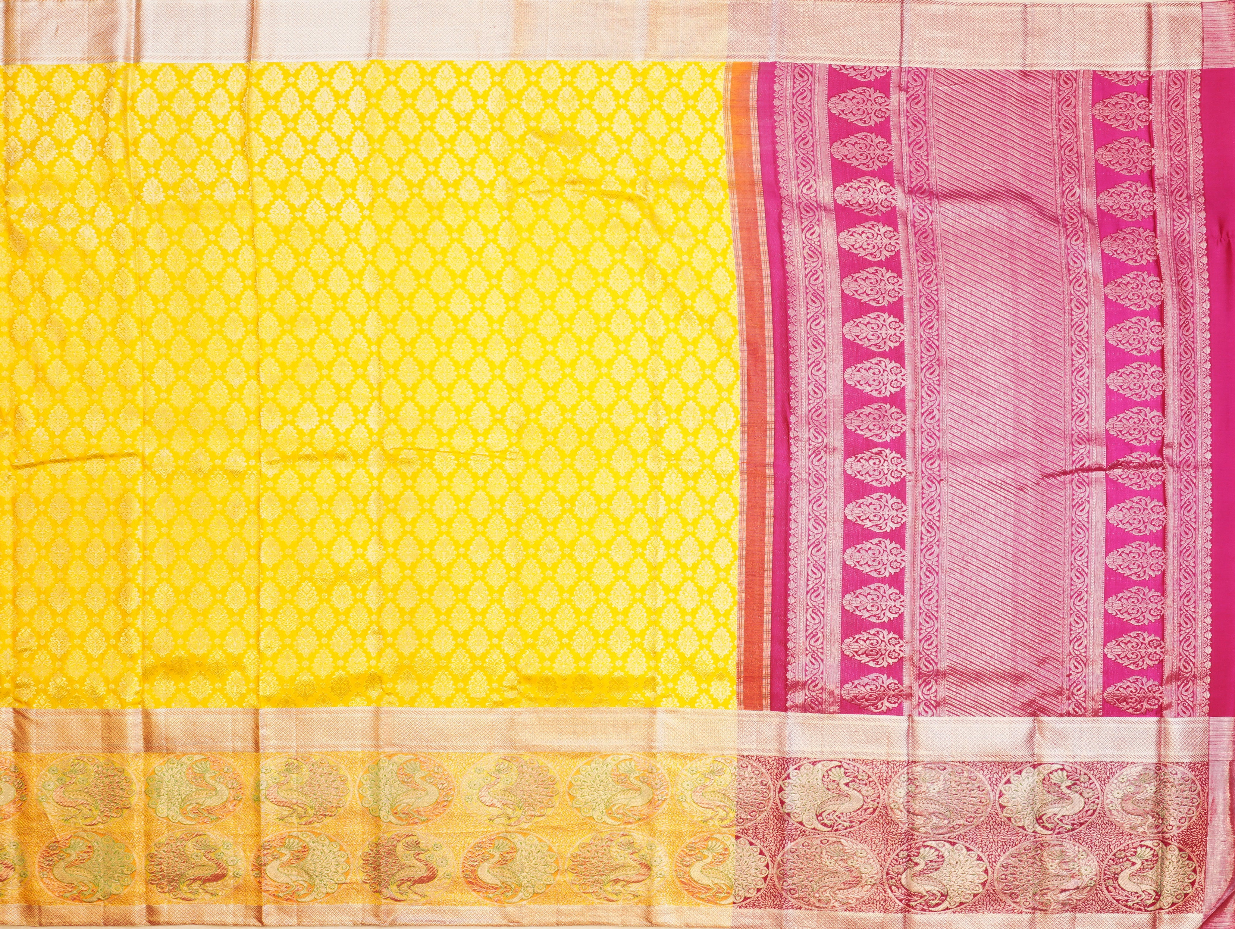 JAS -34 | Yellow Pure Kanchi Kalakshetra Pattu | Weavers Special Discount Saree