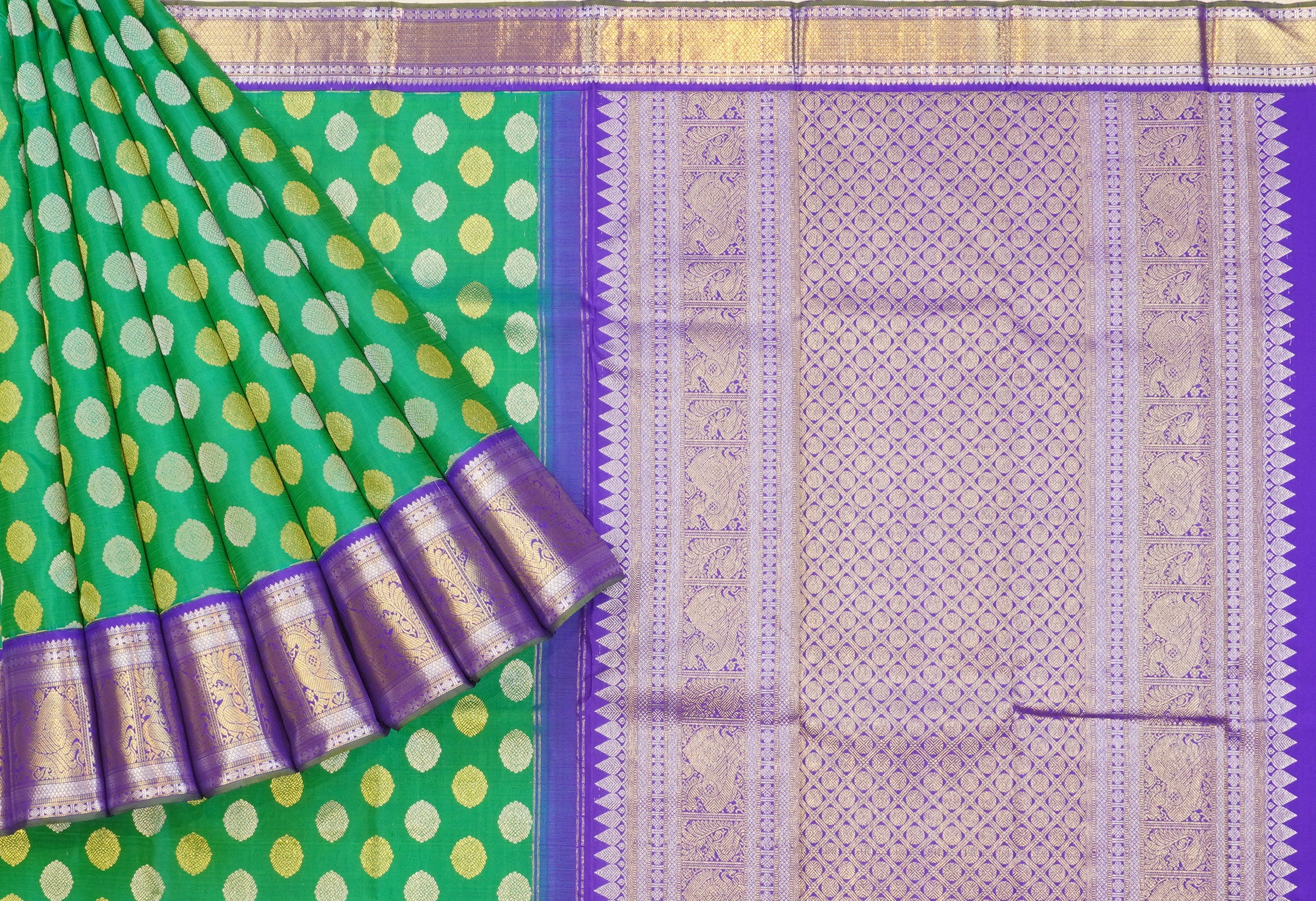 JAS -42 | Green Pure Kanchi Kalakshetra Pattu | Weavers Special Discount Saree