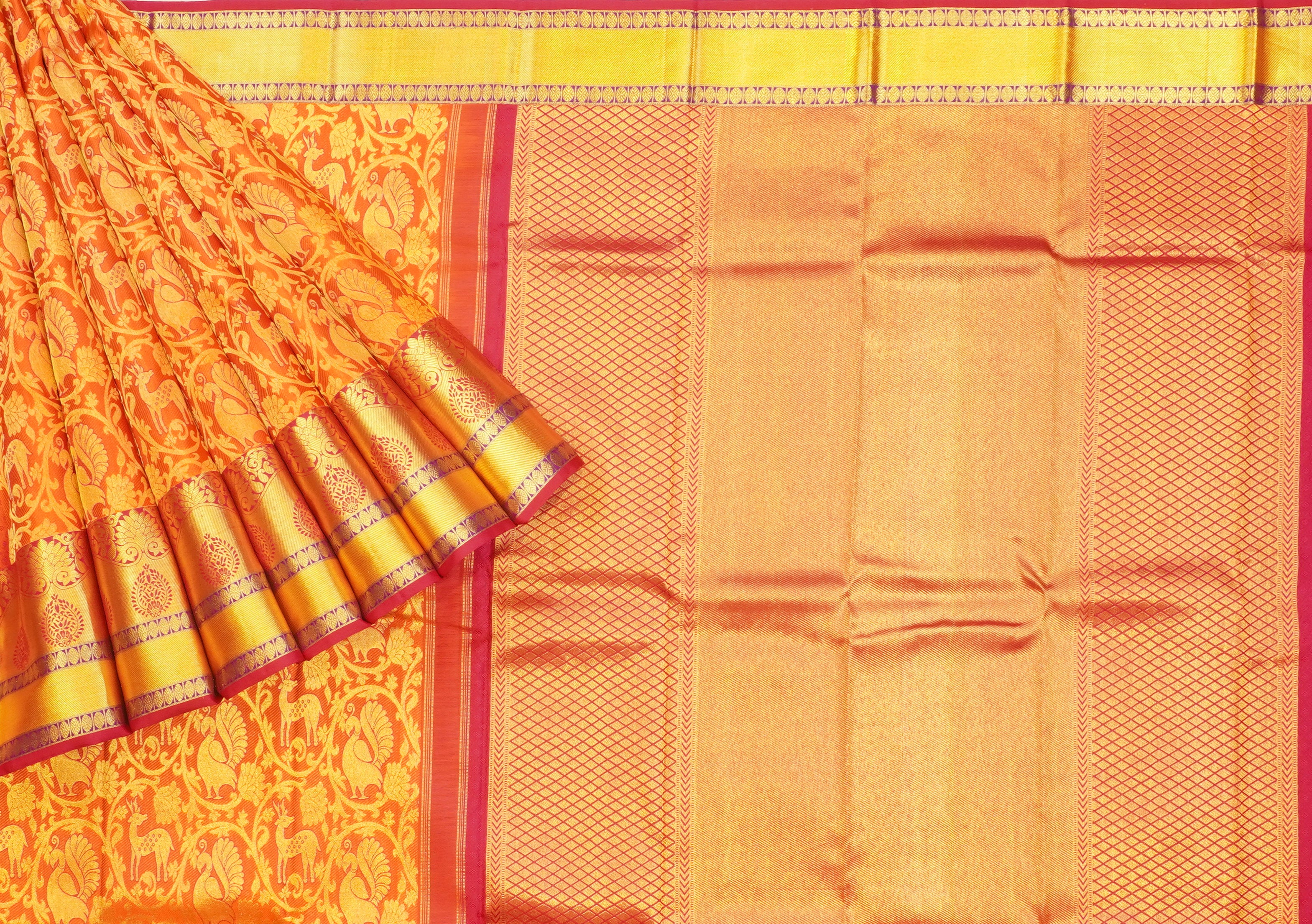 JAS -41 | Orange & Pink Pure Kanchi Kalakshetra Pattu | Weavers Special Discount Saree