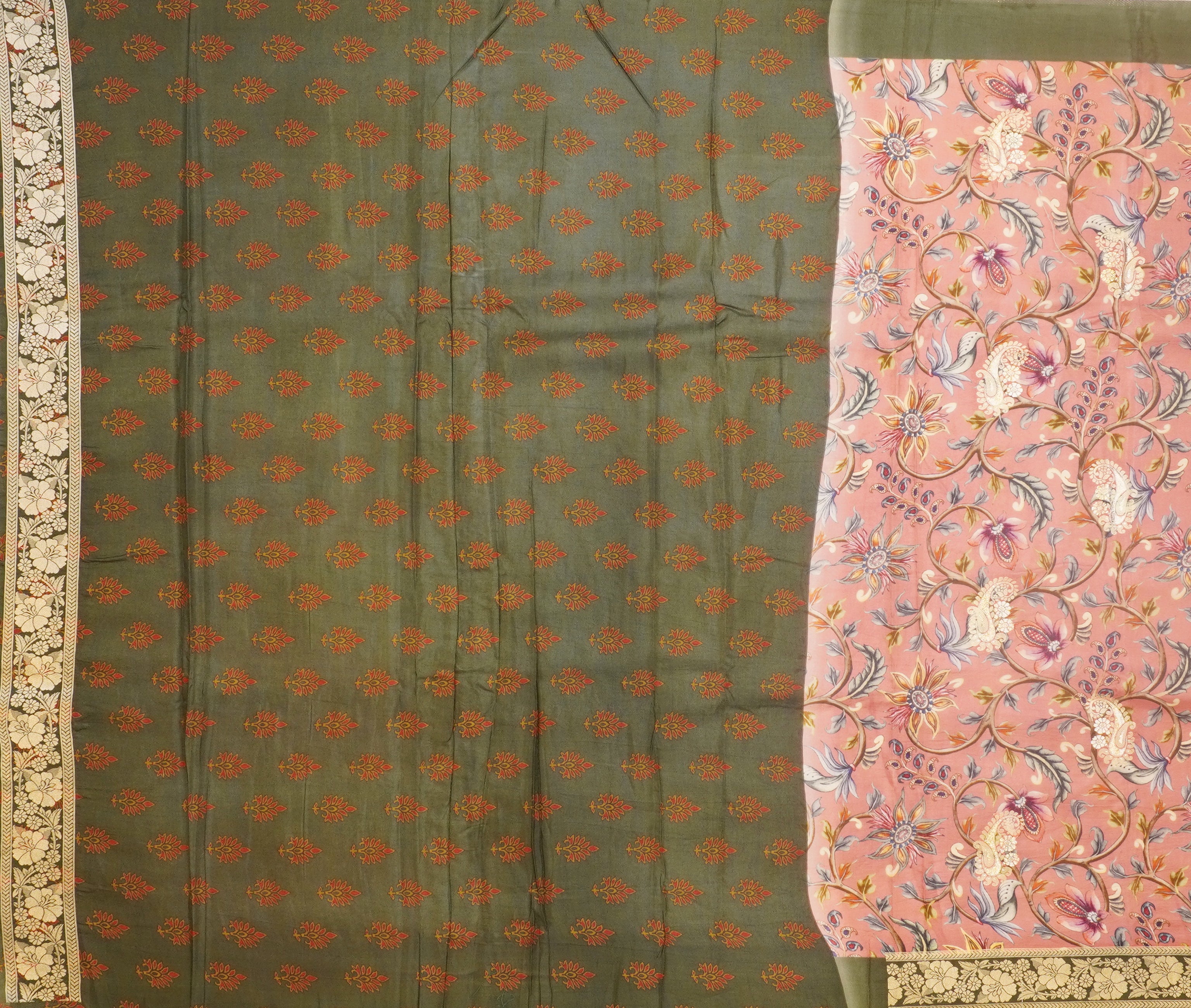 JAS -132 | Pink & Green Banaras Dola Silk | Weavers Special Discount Saree