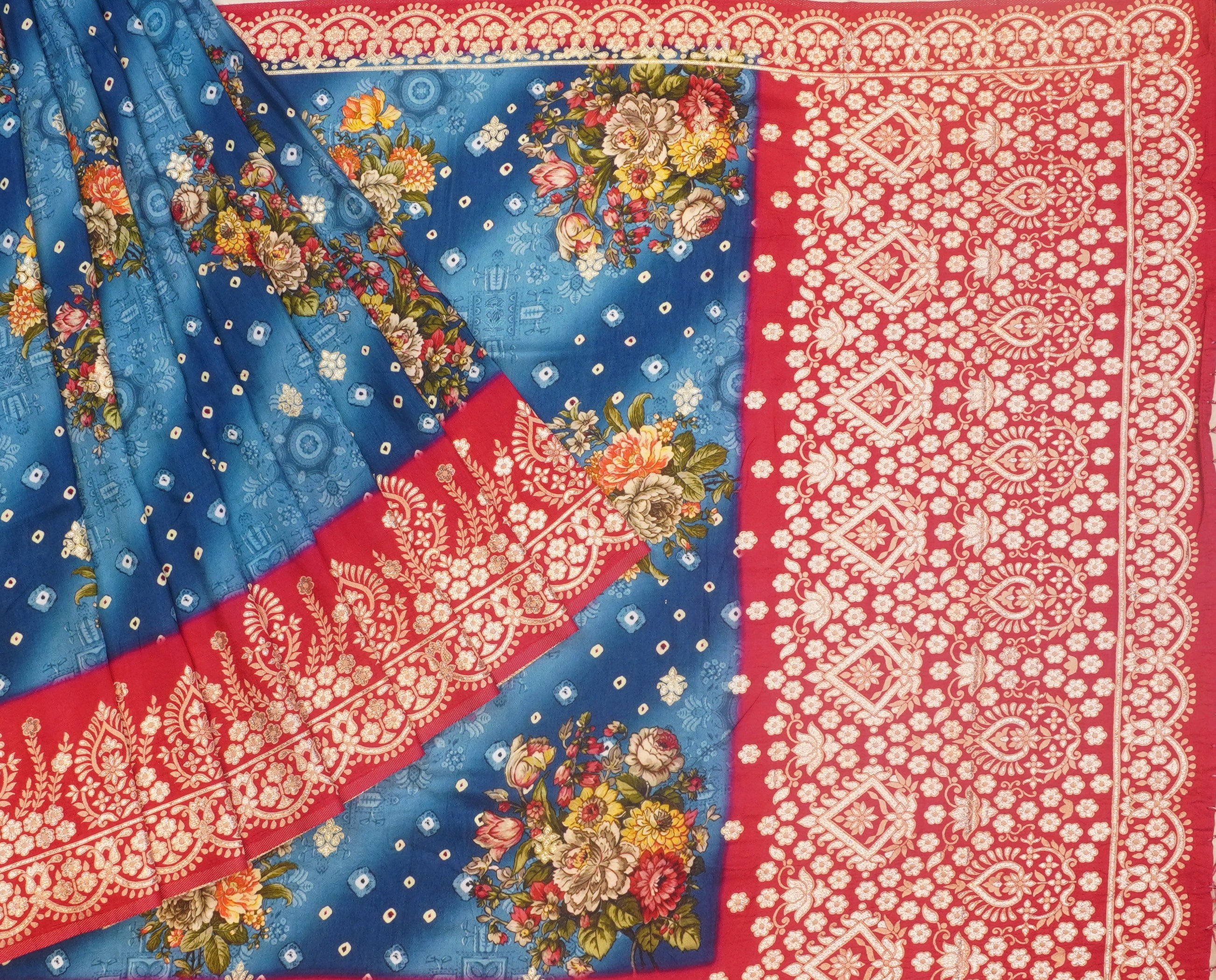 JAS -137 | Blue & Pink Banaras Dola Silk | Weavers Special Discount Saree