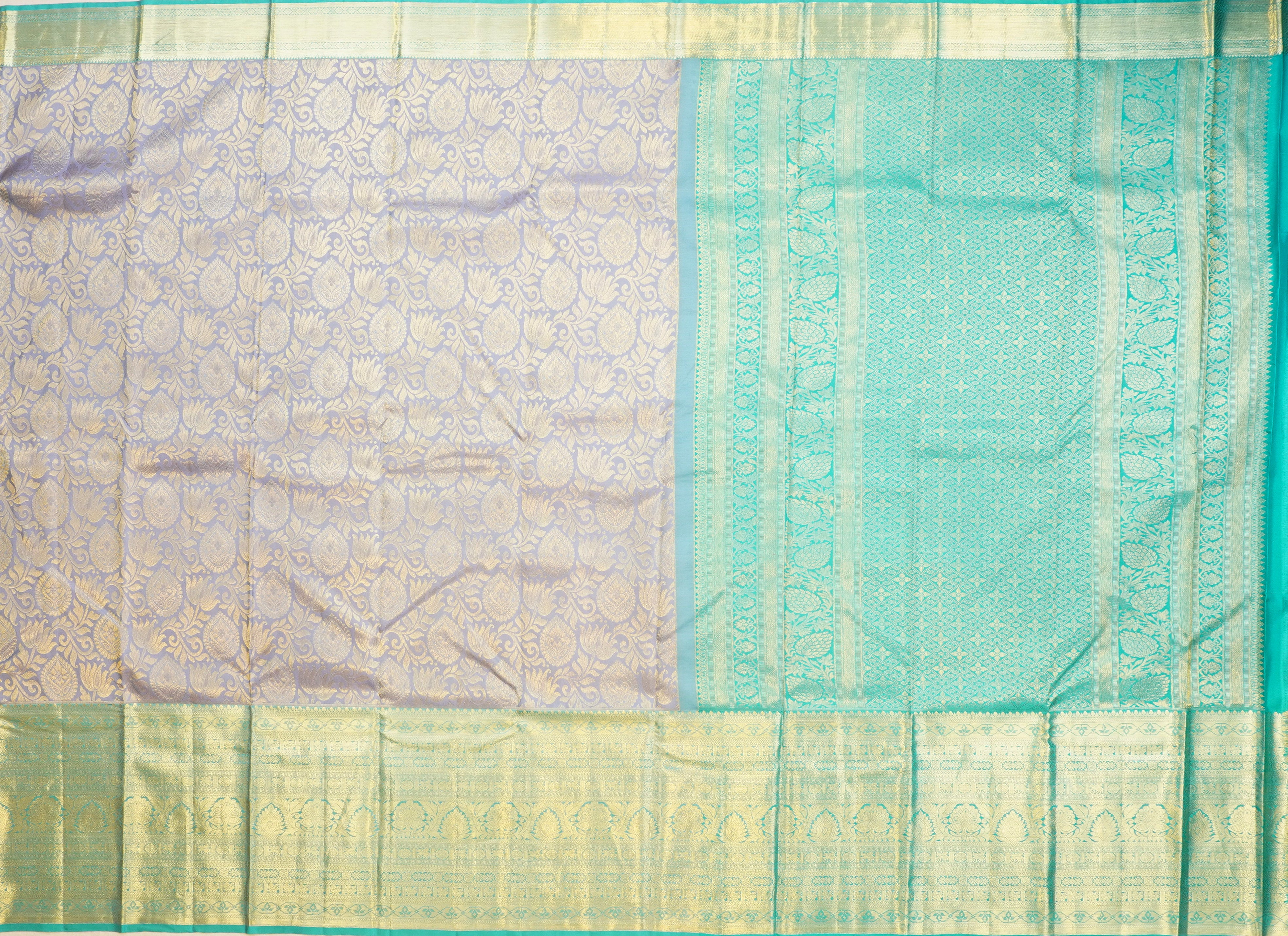 JSB- 9325 | Grey & Sea Green Pure Kanchi Parinaya Pattu Saree