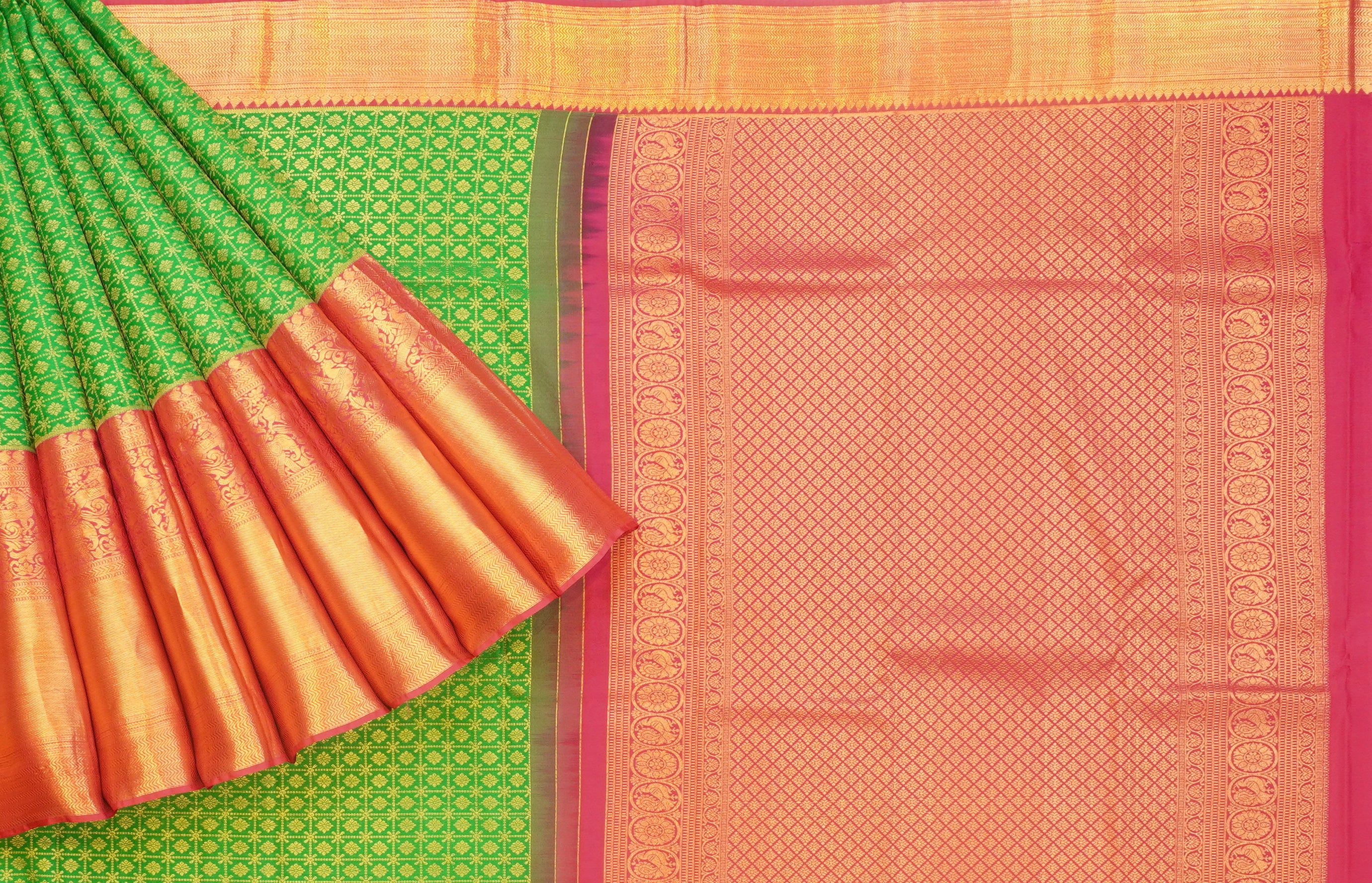 JSB- 9334 | Green & Pink Pure Kanchi Parinaya Pattu Saree