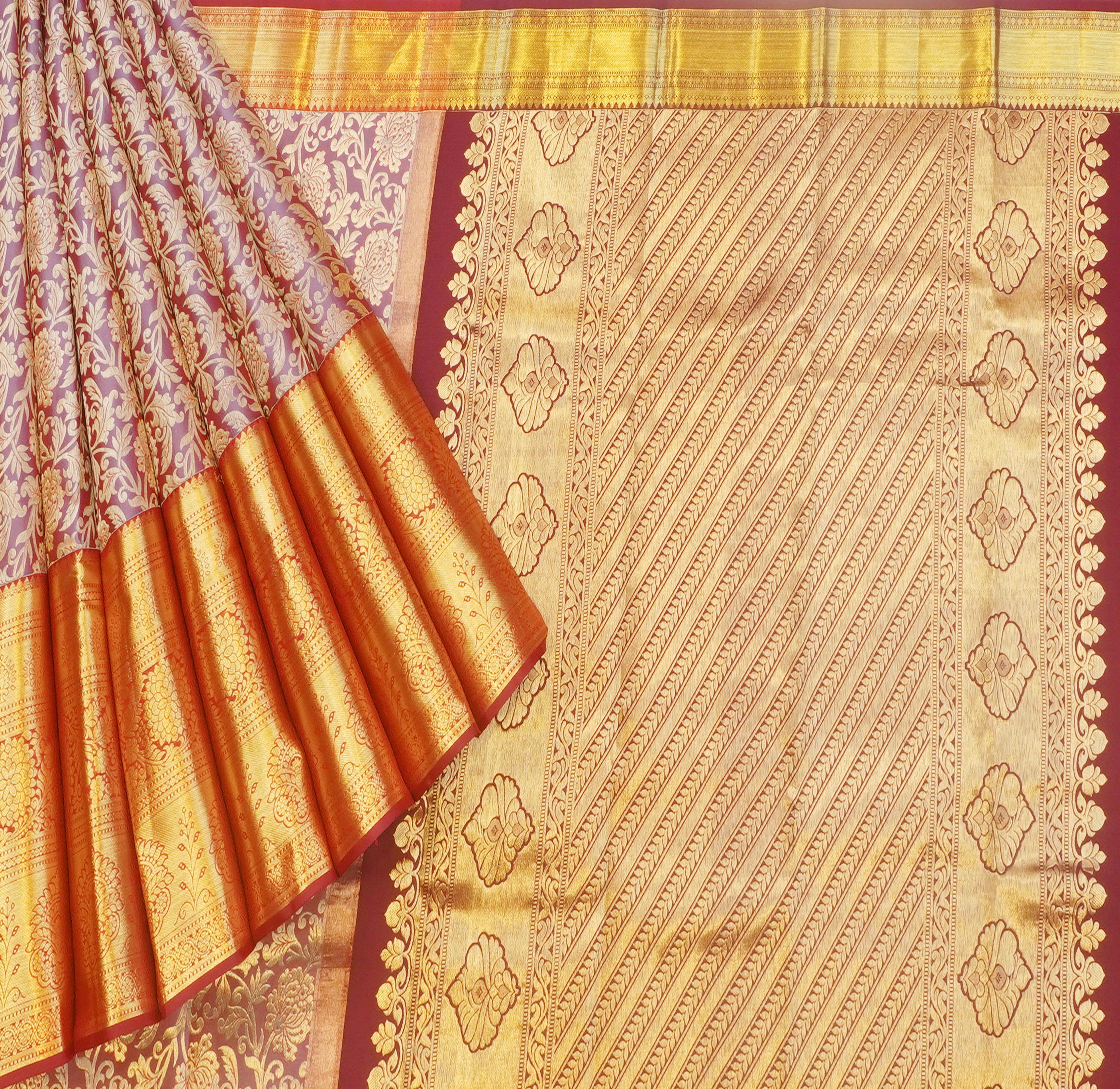 JSB- 9369 | Purple & Maroon Pure Kanchi Kalakshetra Pattu Saree
