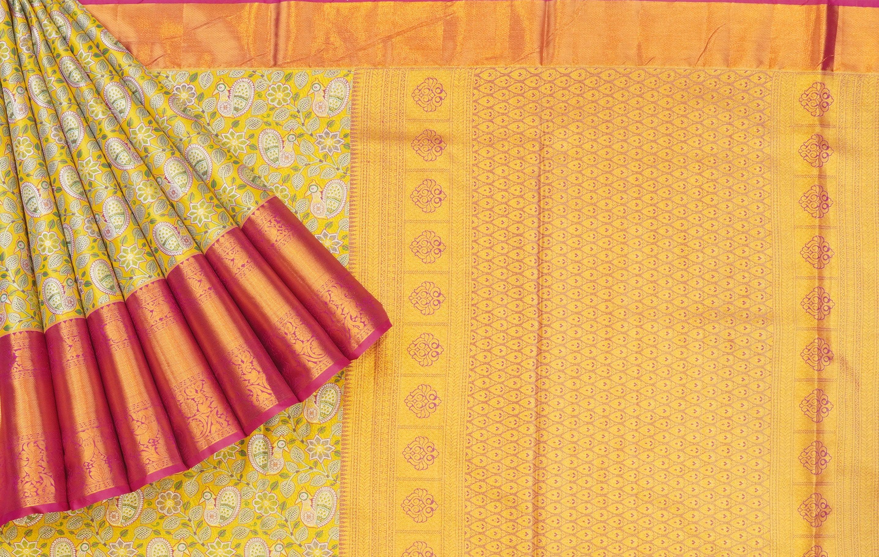 JSB- 9394 | Mustard & Pink Jamdhani Tissue Pattu Saree