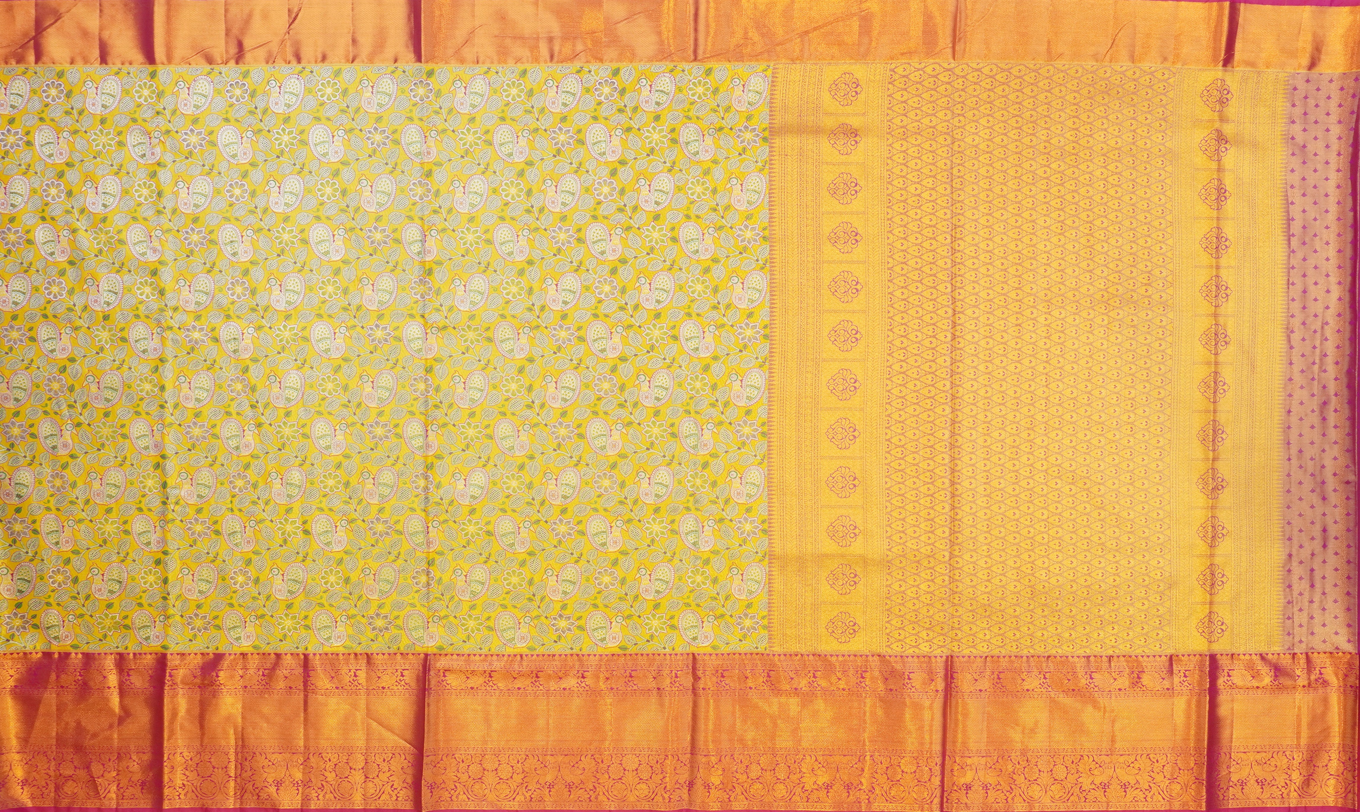 JSB- 9394 | Mustard & Pink Jamdhani Tissue Pattu Saree