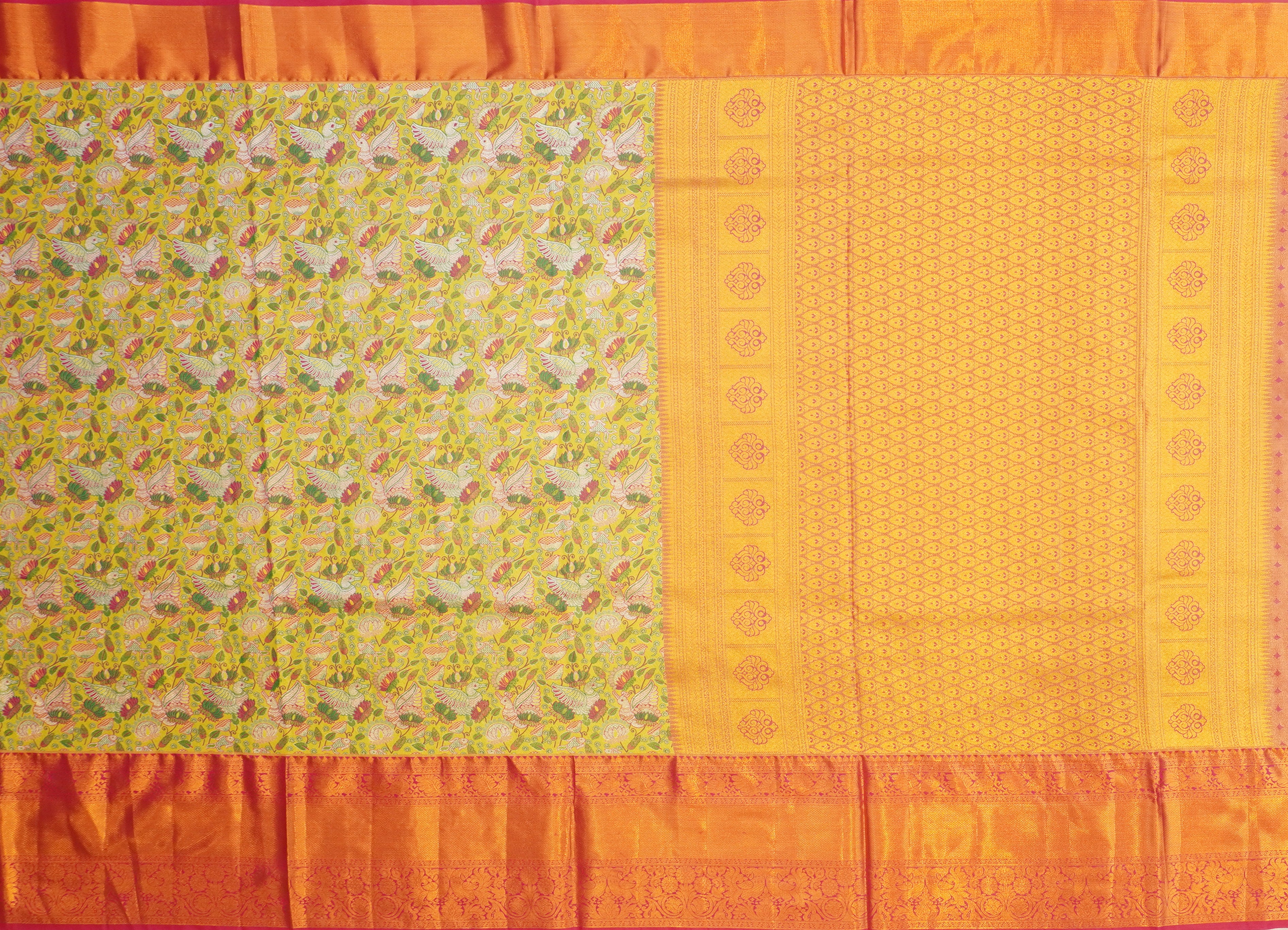 JSB- 9402 | Neon Yellow & Pink Jamdhani Tissue Pattu Saree