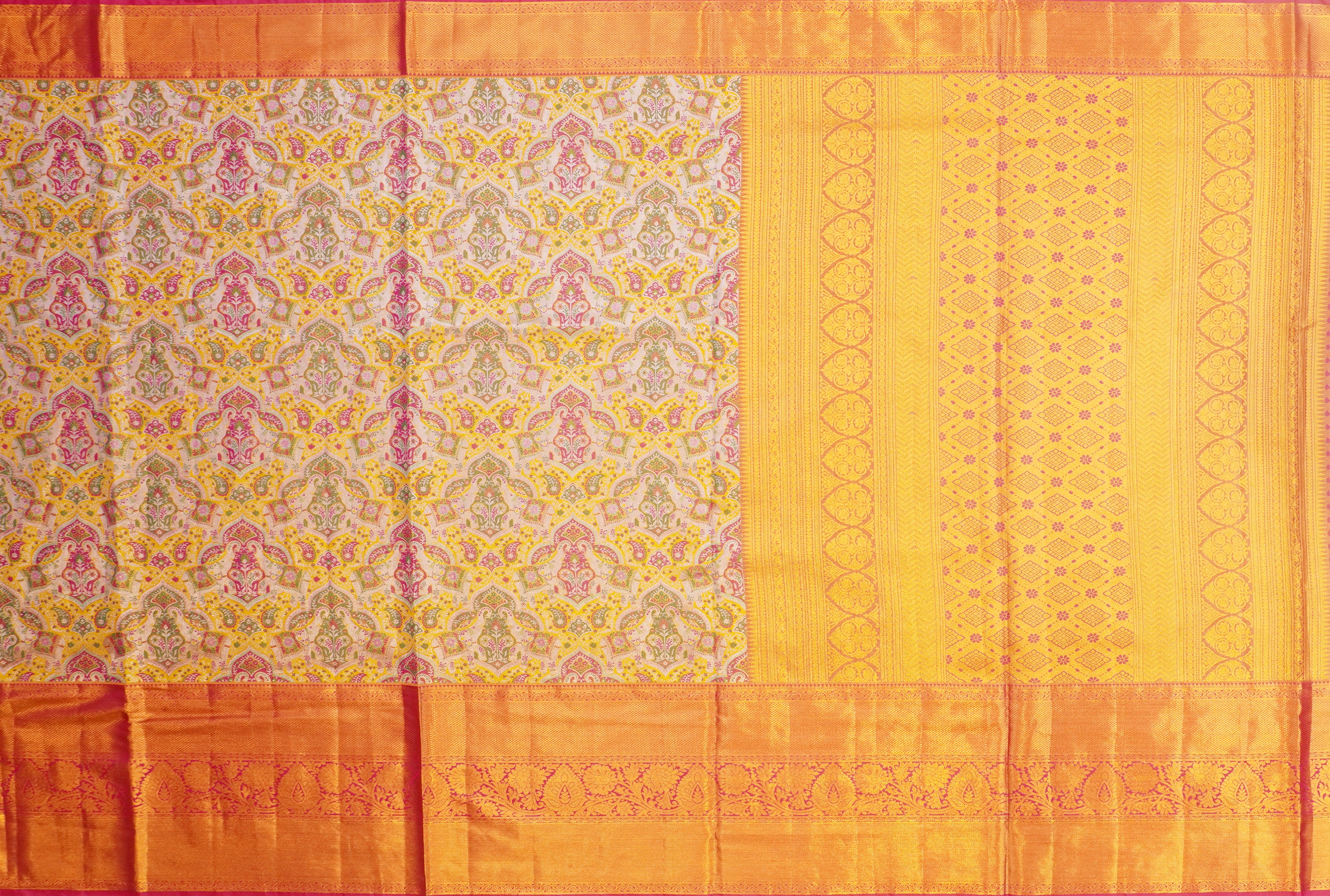 JSB- 9400 | Rust & Pink Jamdhani Tissue Pattu Saree