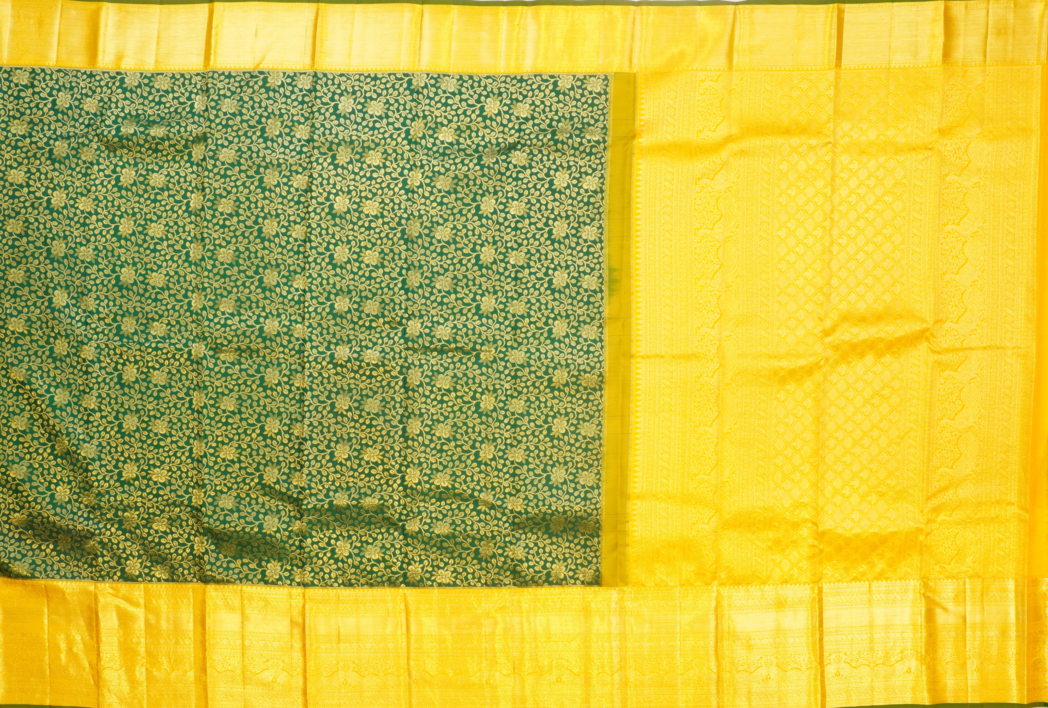 JSB- 9617 | Green & Yellow Pure Kanchi Sampradaya Pattu Saree