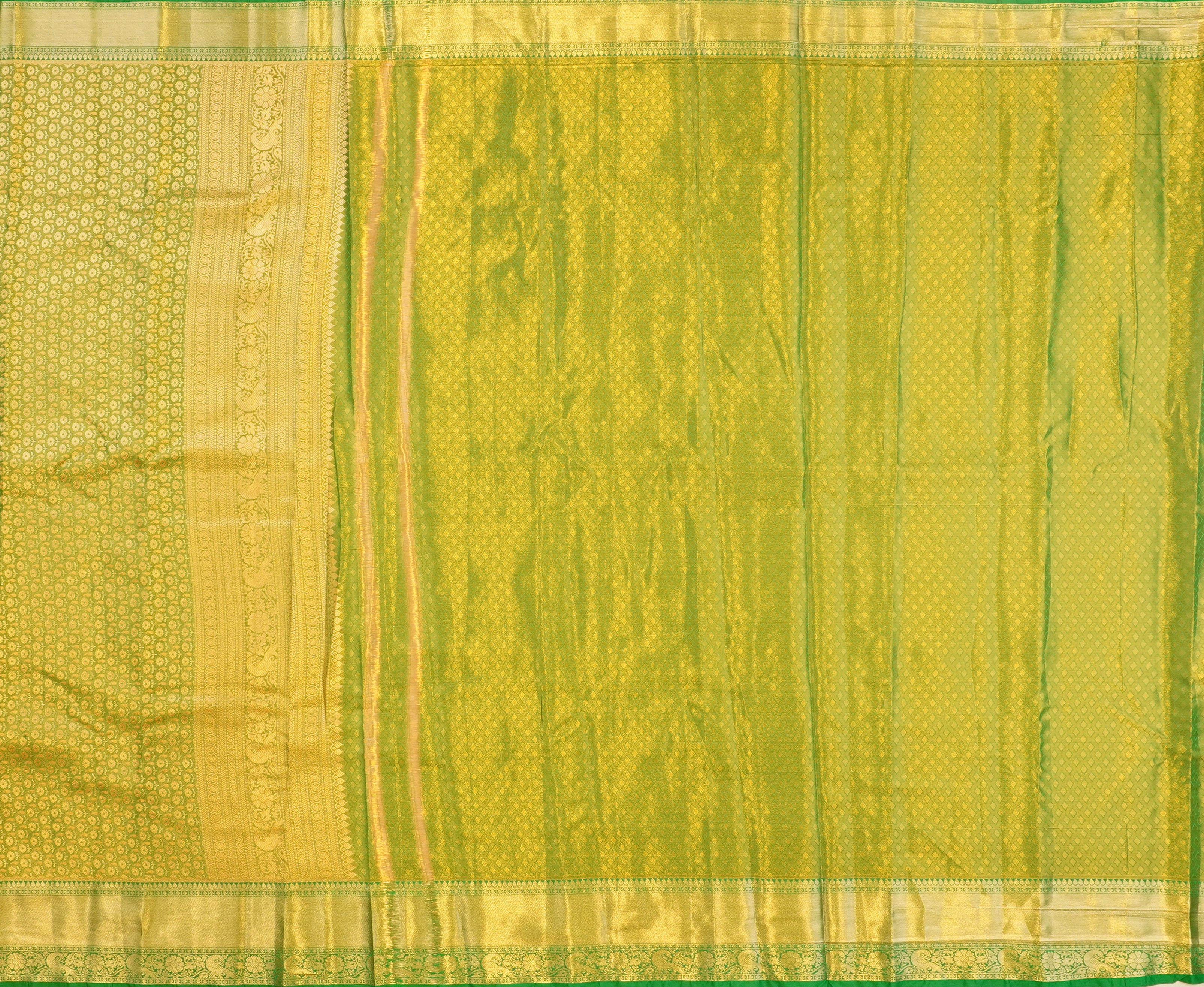 JSB- 9640 | Yellow & Green Kanchi Tissue Pattu Saree