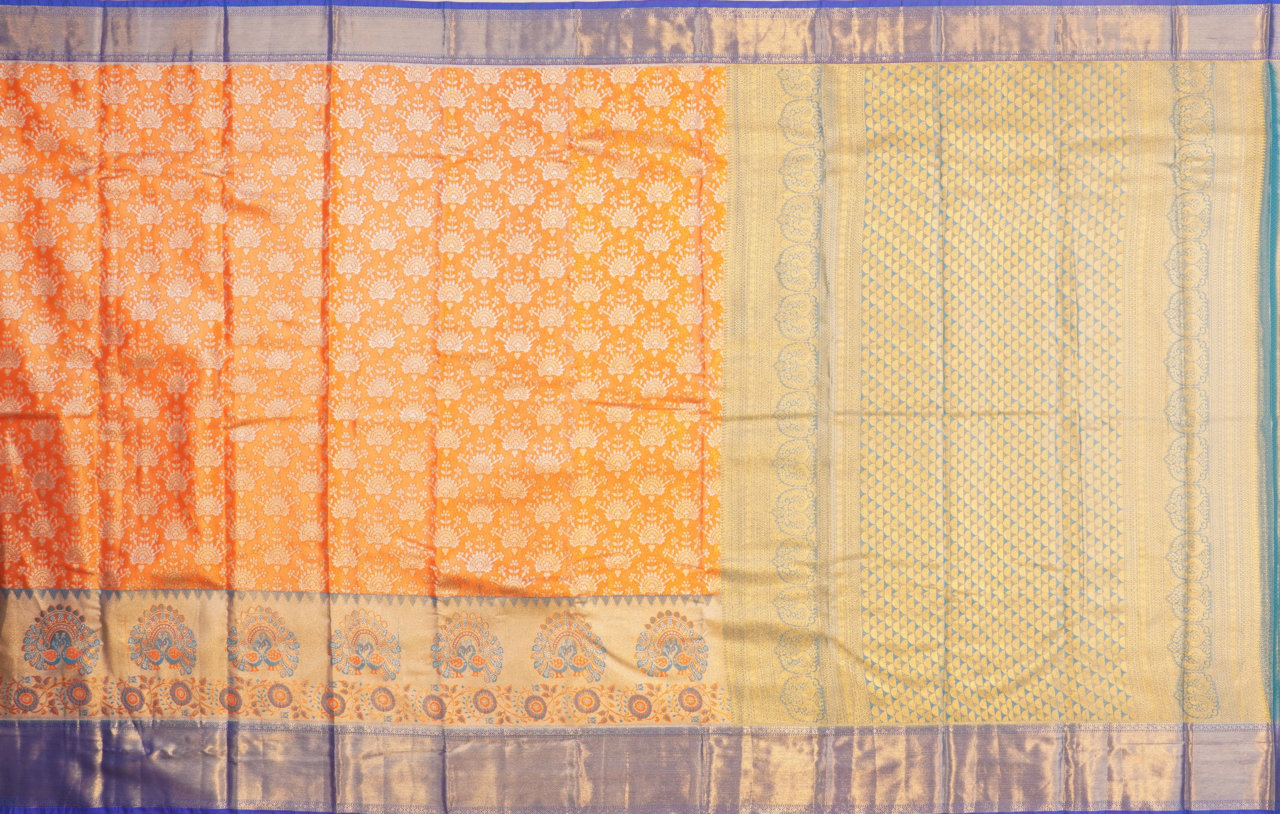 JSB- 9637 | Orange & Blue Kanchi Tissue Pattu Saree