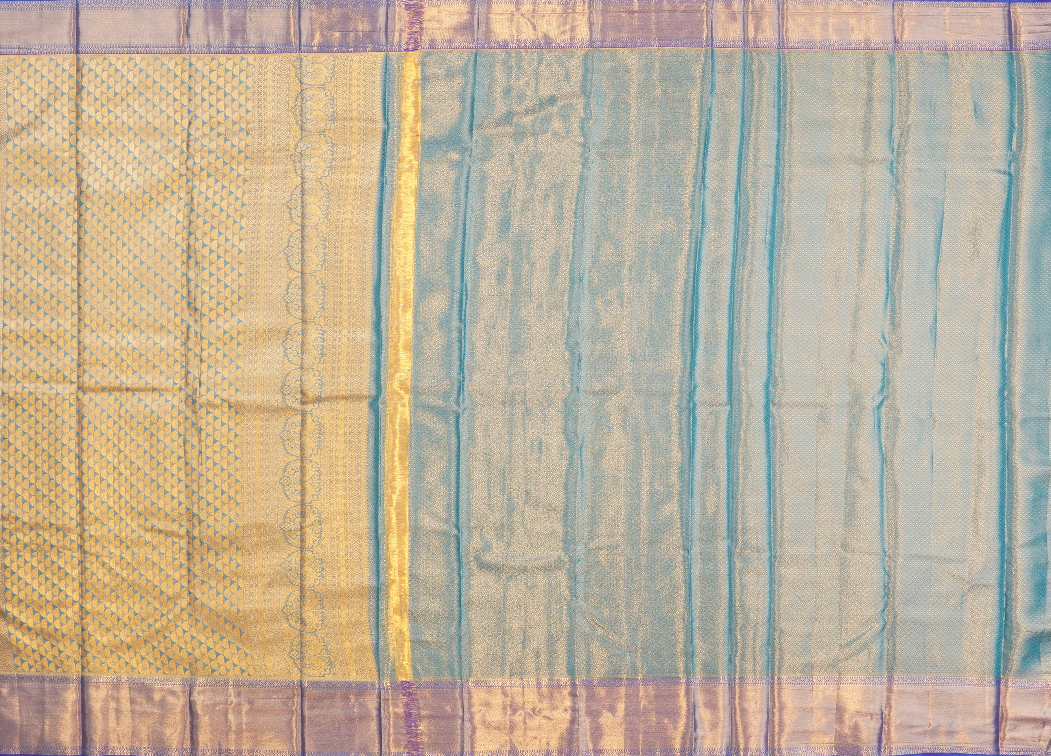 JSB- 9637 | Orange & Blue Kanchi Tissue Pattu Saree