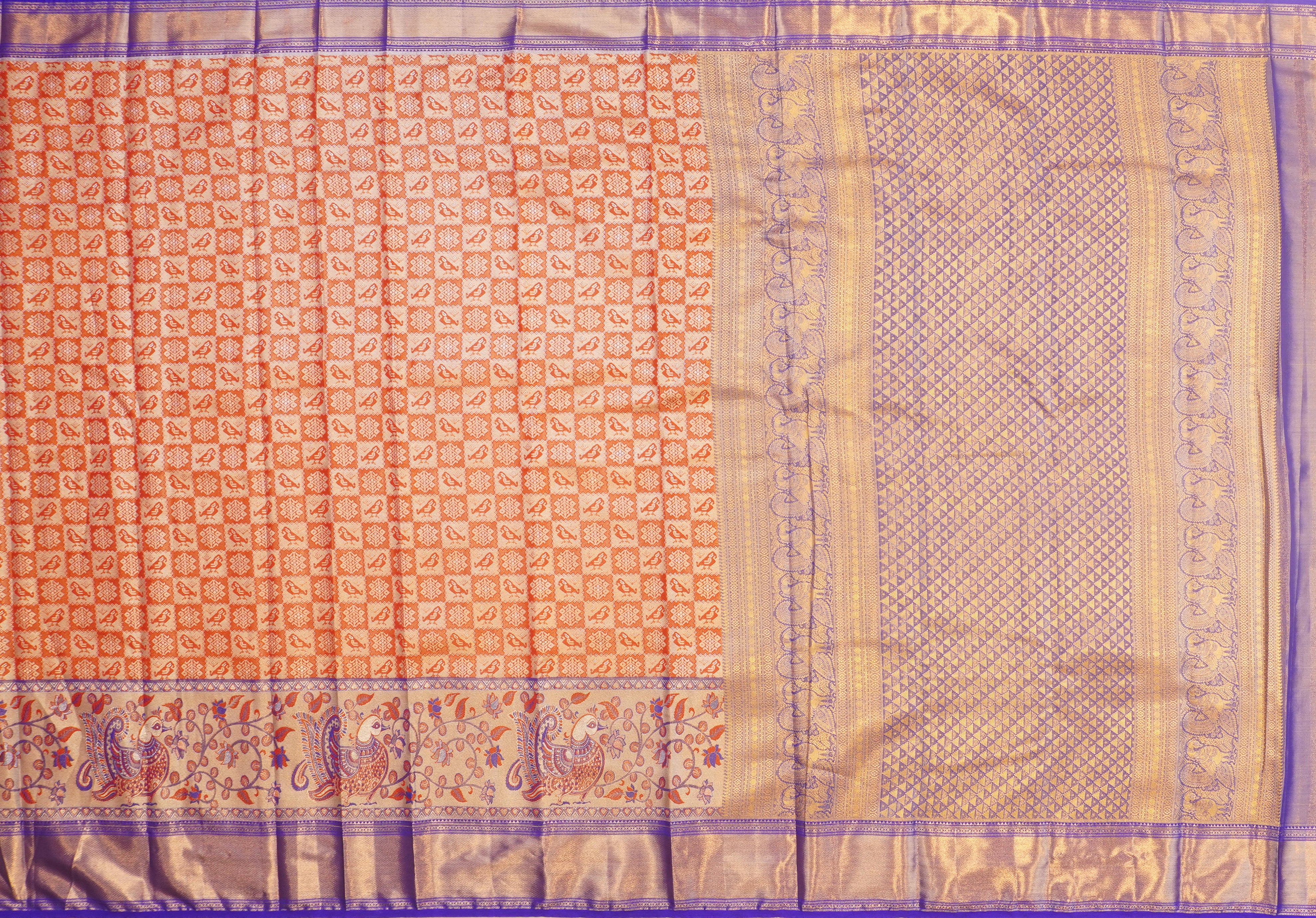 JSB- 9631 | Red & Blue Kanchi Tissue Pattu Saree