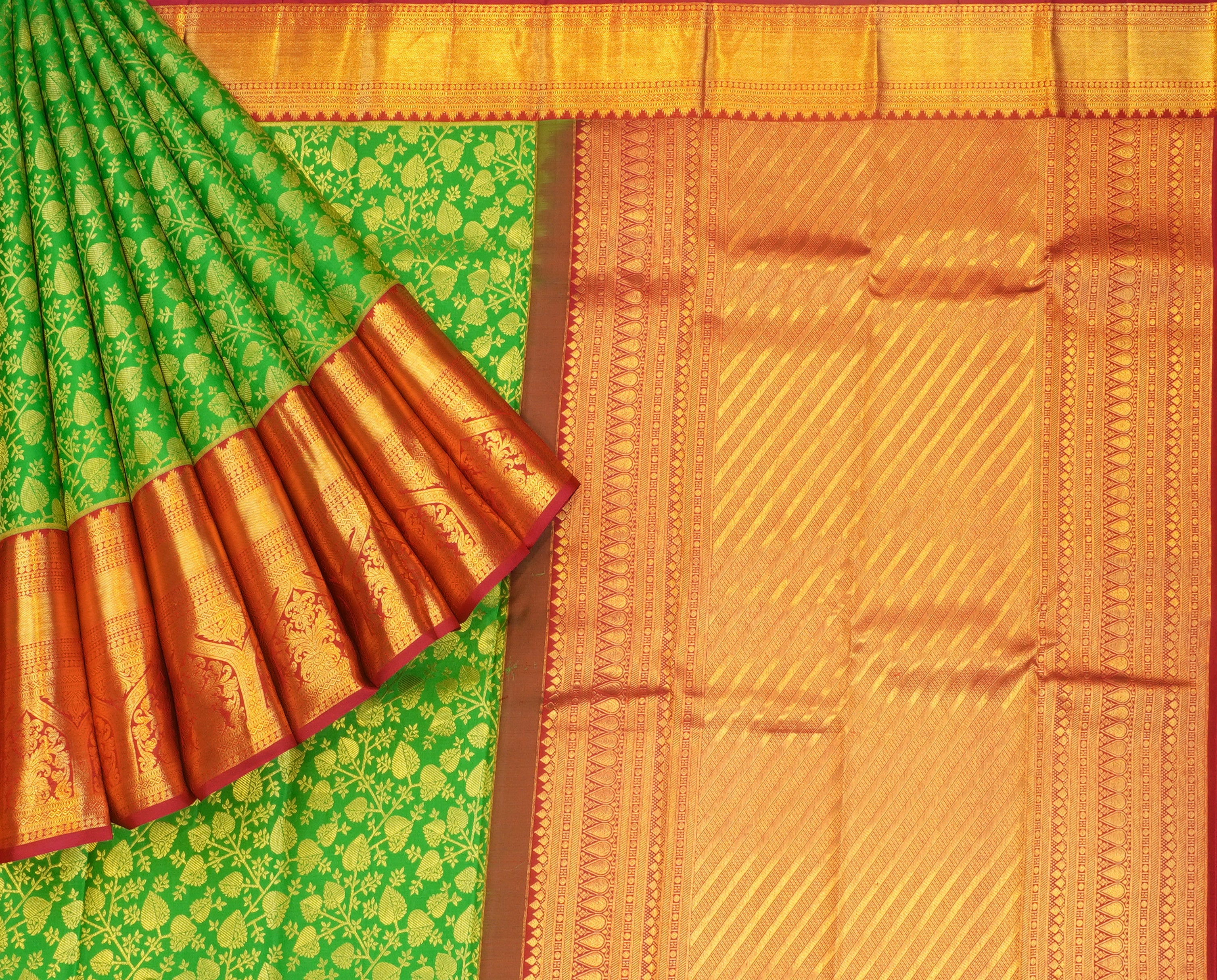 JSB- 9740 | Green & Pink Pure Kanchi Parinaya Pattu Saree