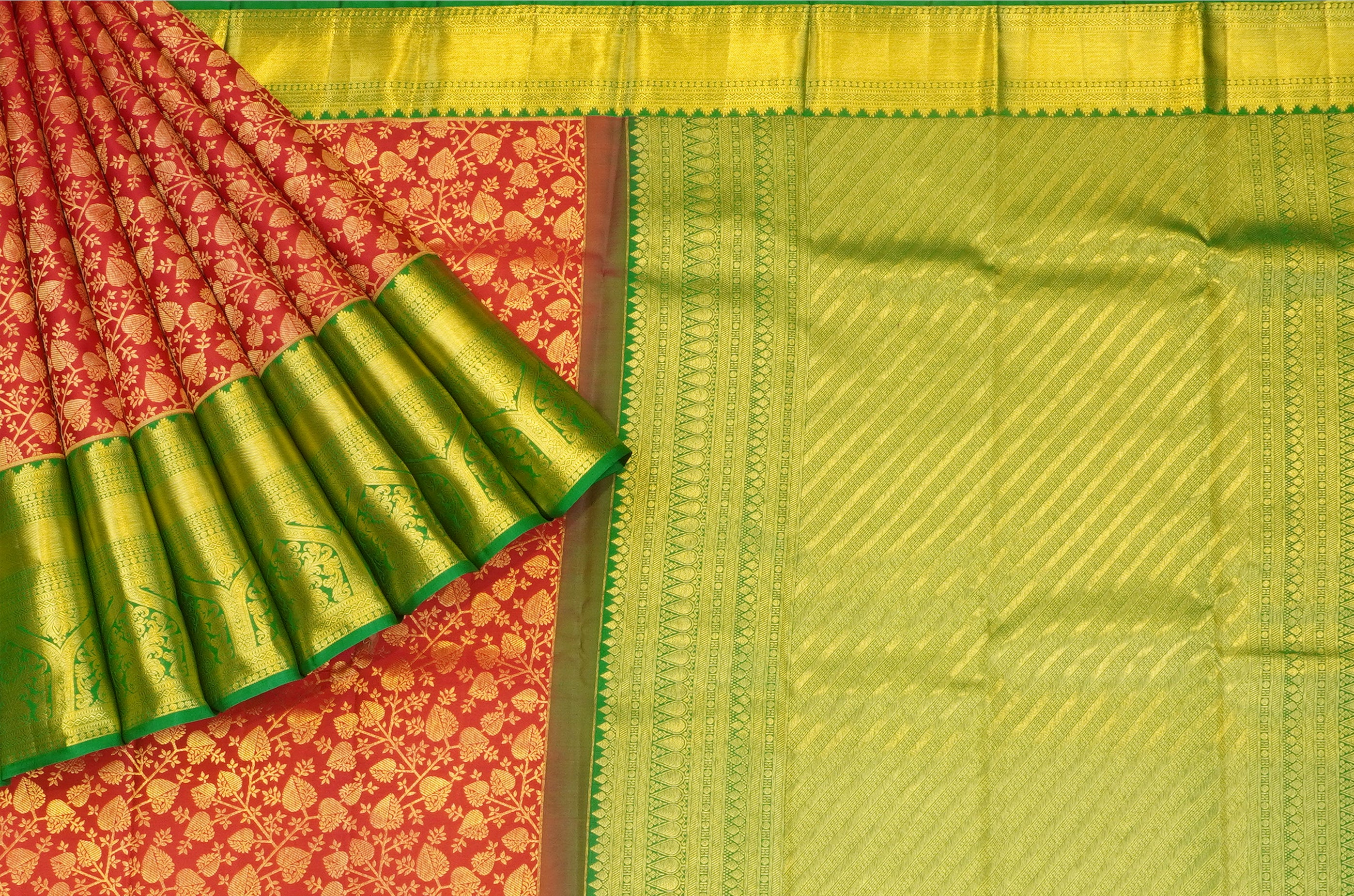 JSB- 9737 | Pink & Green Pure Kanchi Parinaya Pattu Saree