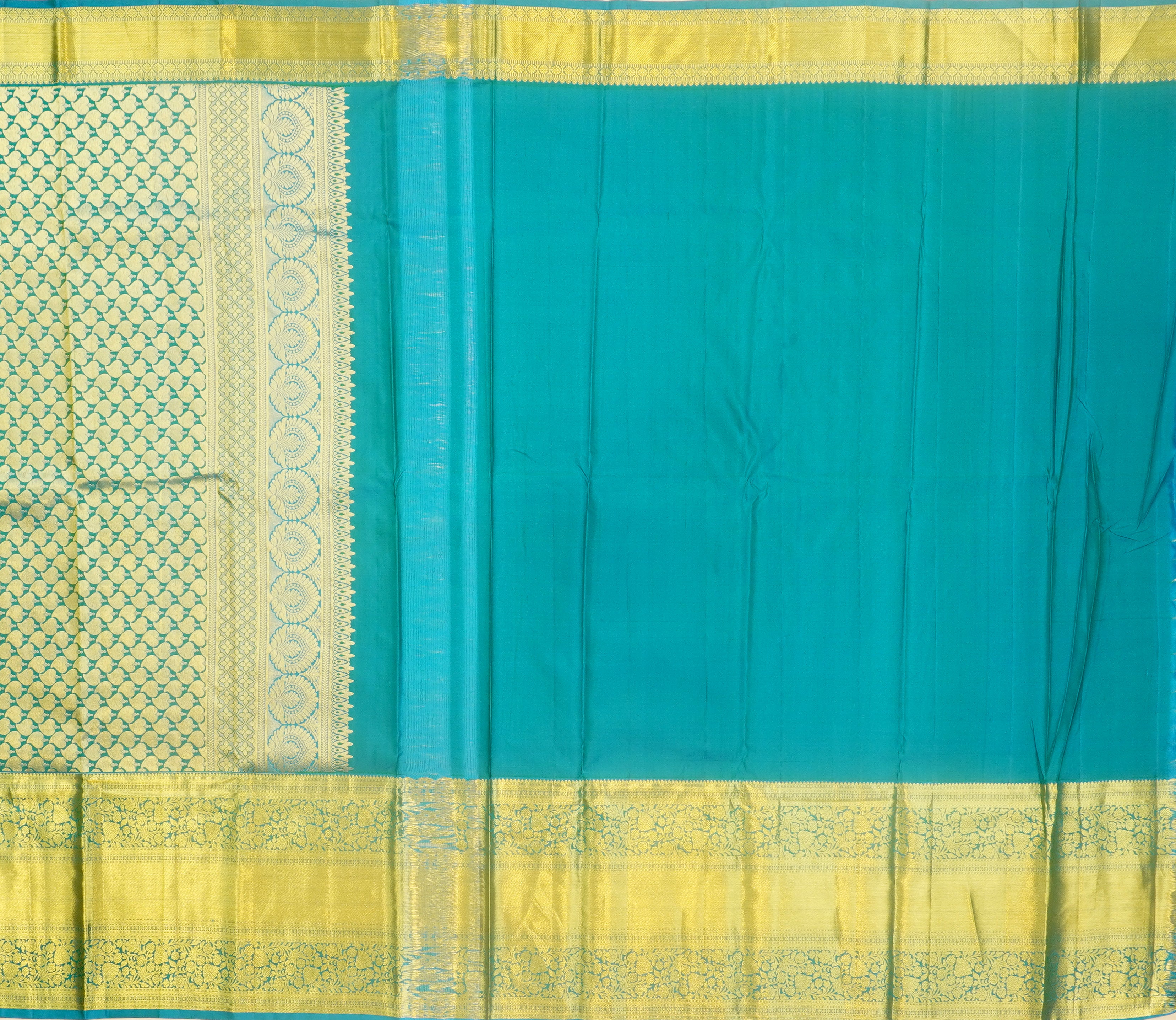 JSB- 10017 | Mehndi Green & Blue Pure Kanchi Kalakshetra Pattu Saree