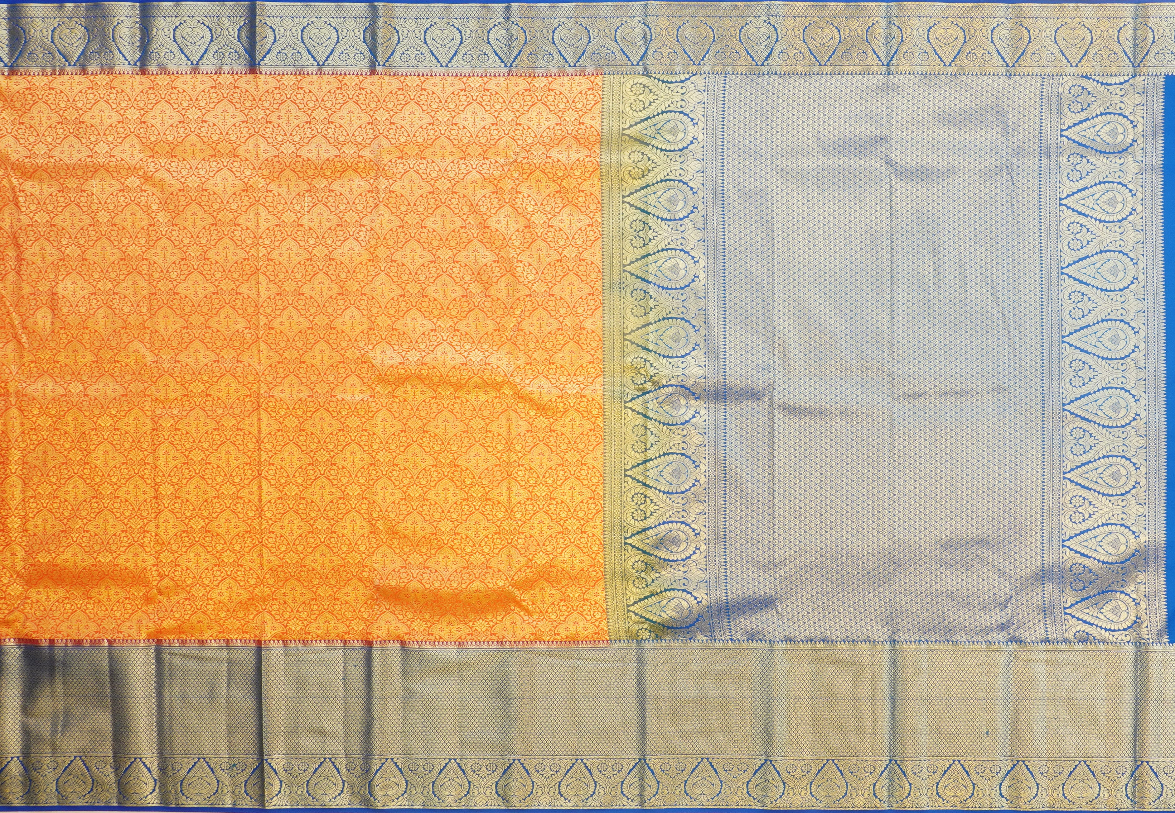 JSB- 9931 | Orange & Blue Kanchi Pattu Saree
