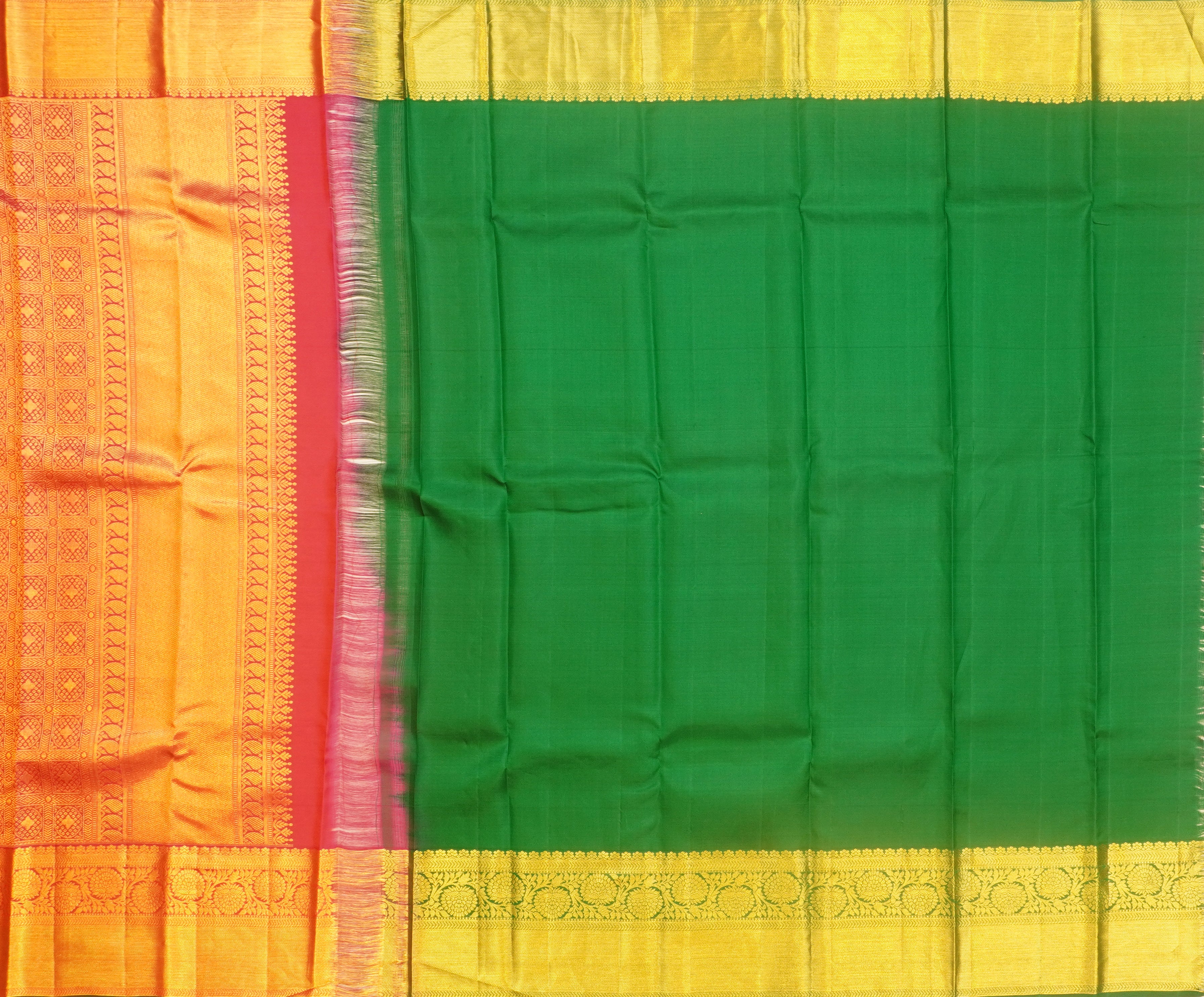 JSB- 10279 | Pink & Green Pure Kanchi Pattu Saree