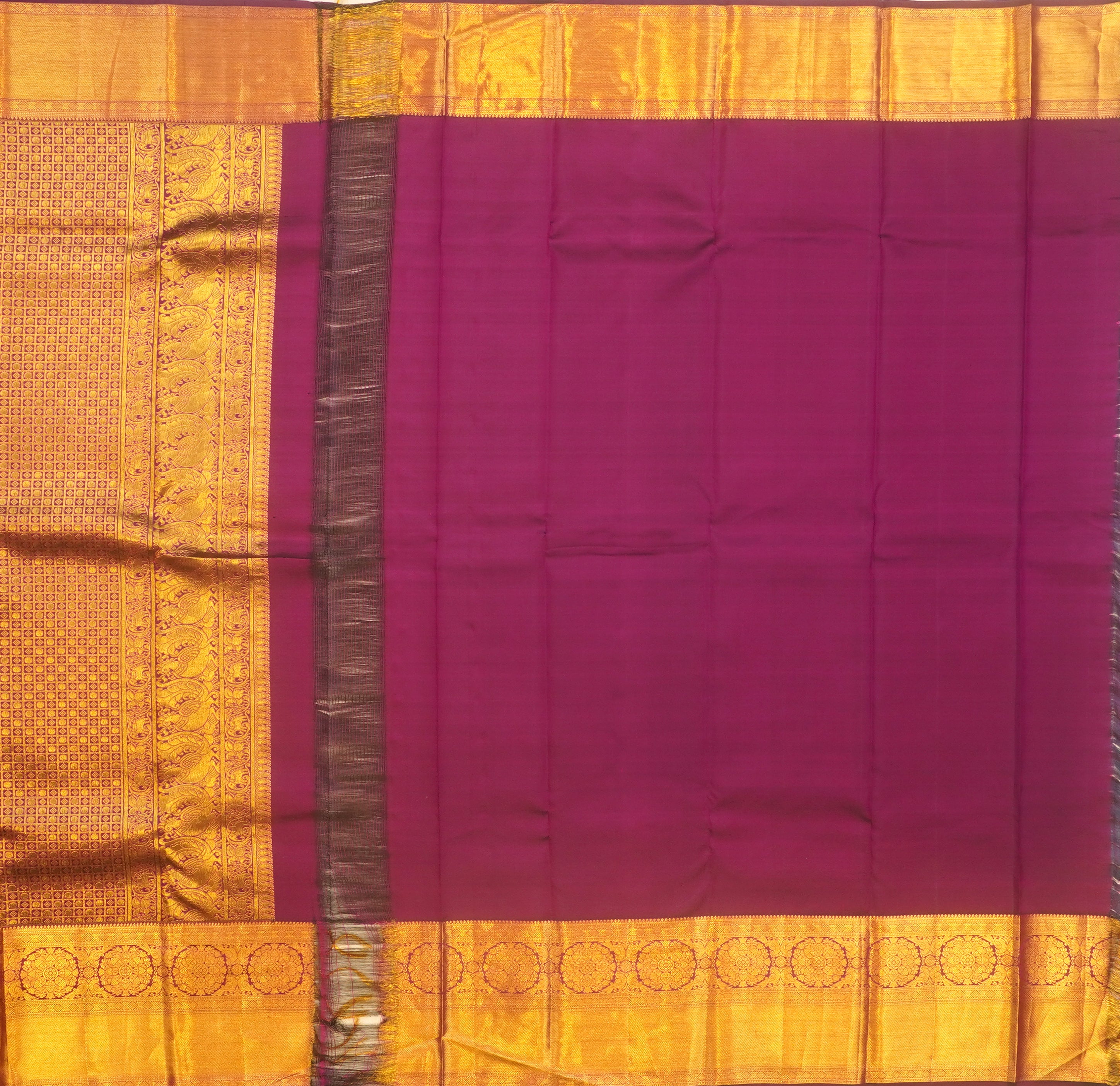 JSB- 10007 | Green & Purple Pure Kanchi Kalakshetra Pattu Saree