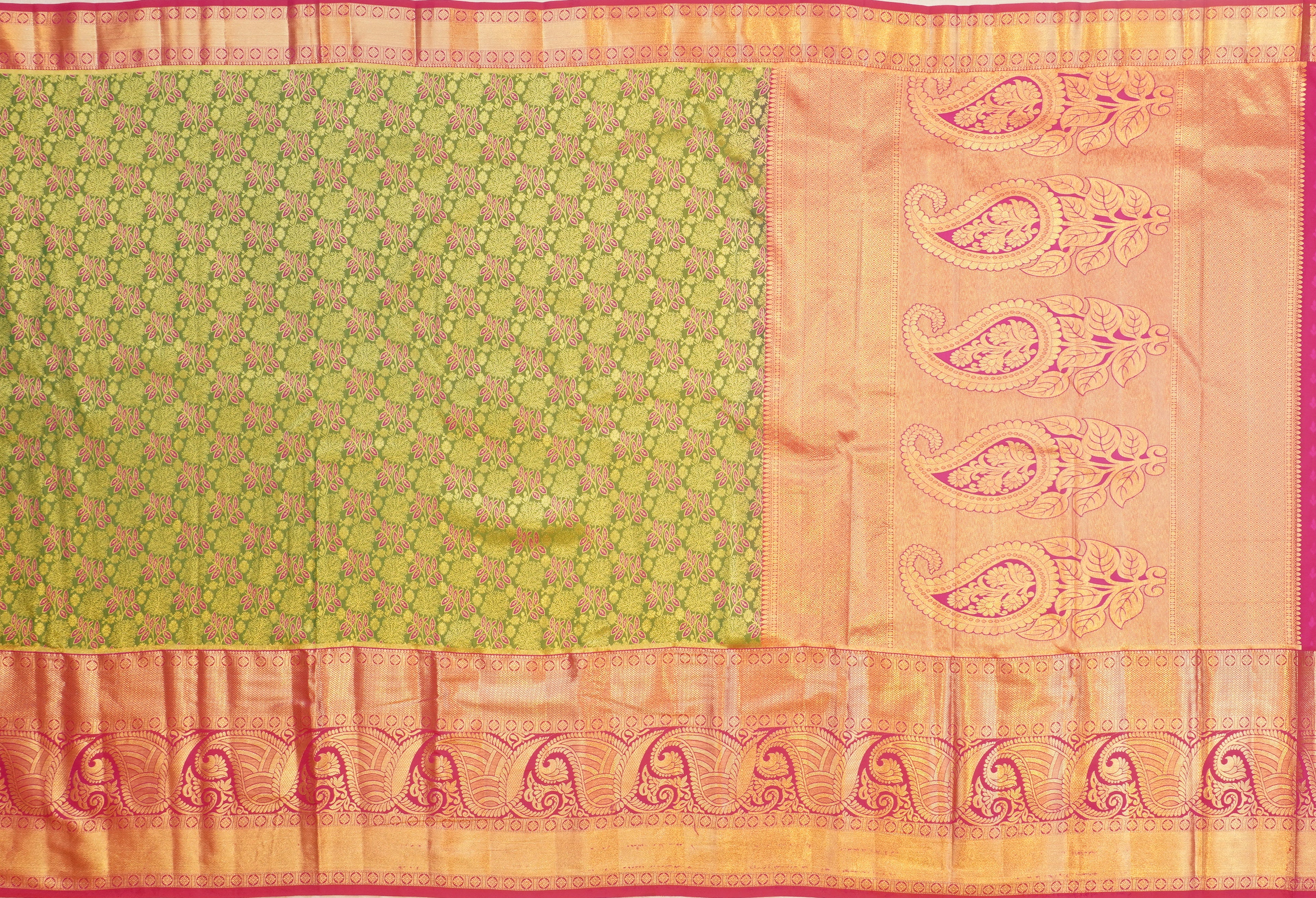 JSB- 9921 | Green & Pink Kanchi Pattu Saree