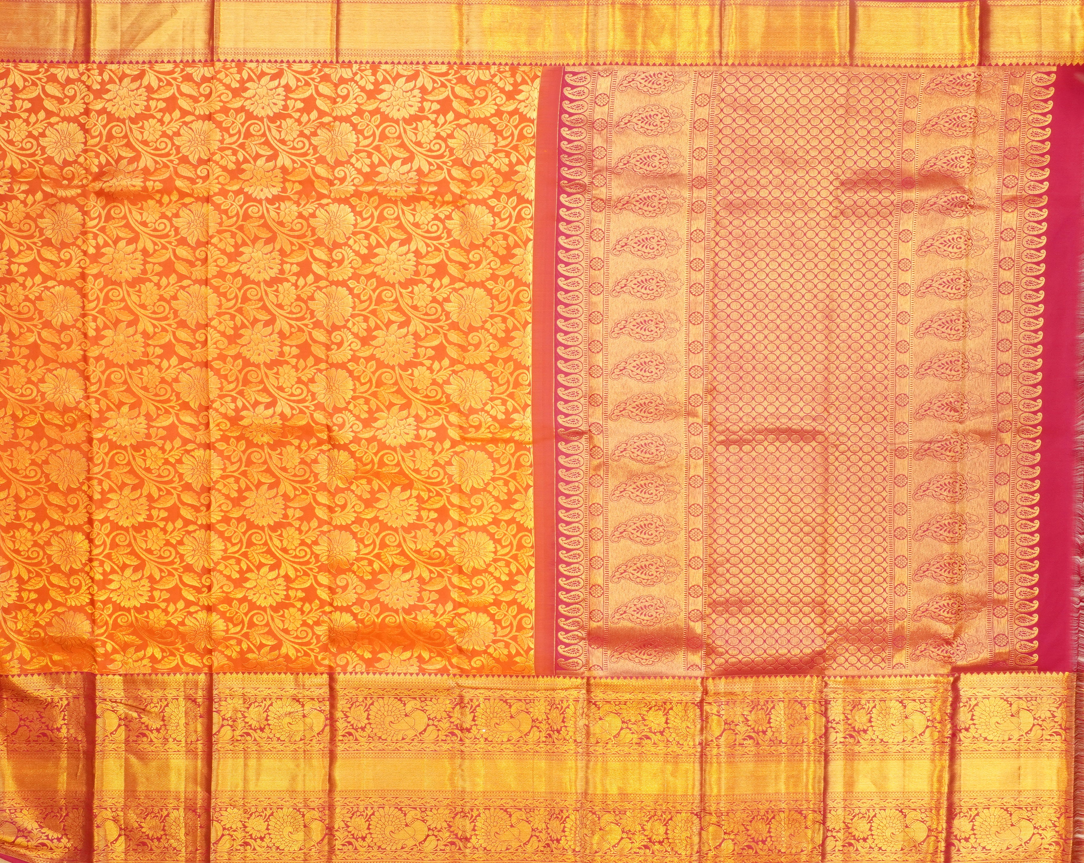 JSB- 9970 | Orange & Pink Kanchi Sampradaya Pattu Saree