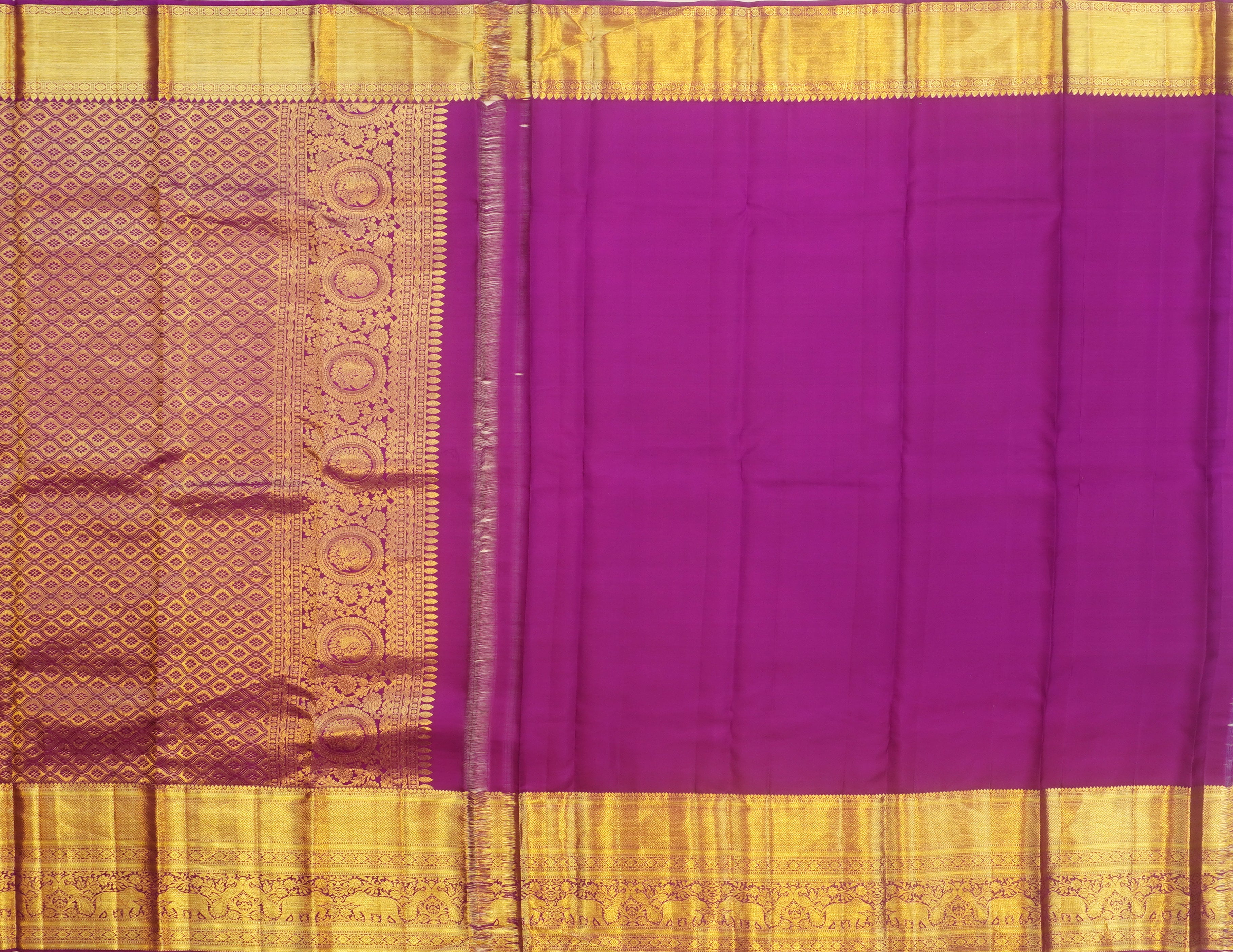 JSB- 10127 | Mehndi Green & Purple Pure Kanchi kalakshetra Pattu Saree