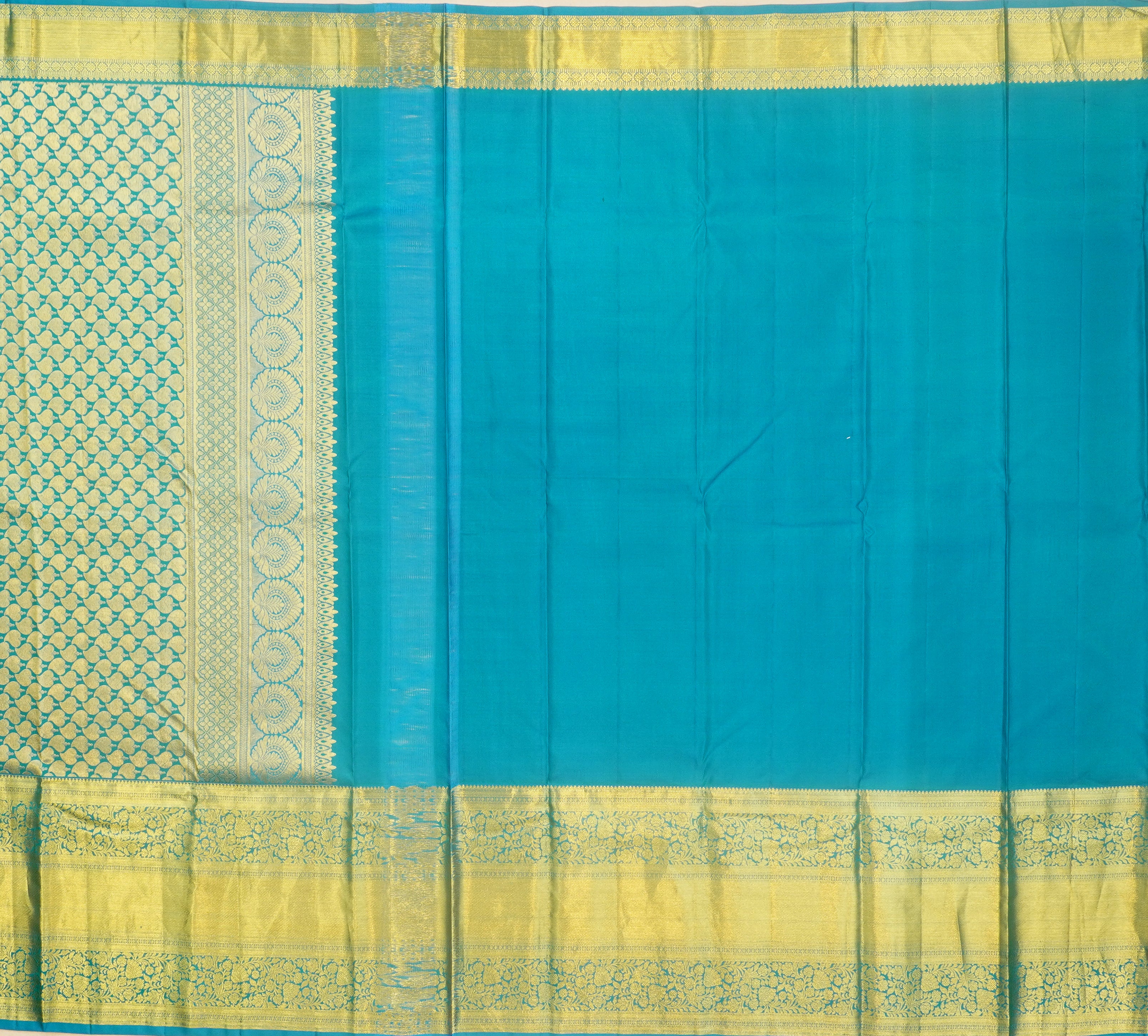 JSB- 10126 | Green & Blue Pure Kanchi kalakshetra Pattu Saree