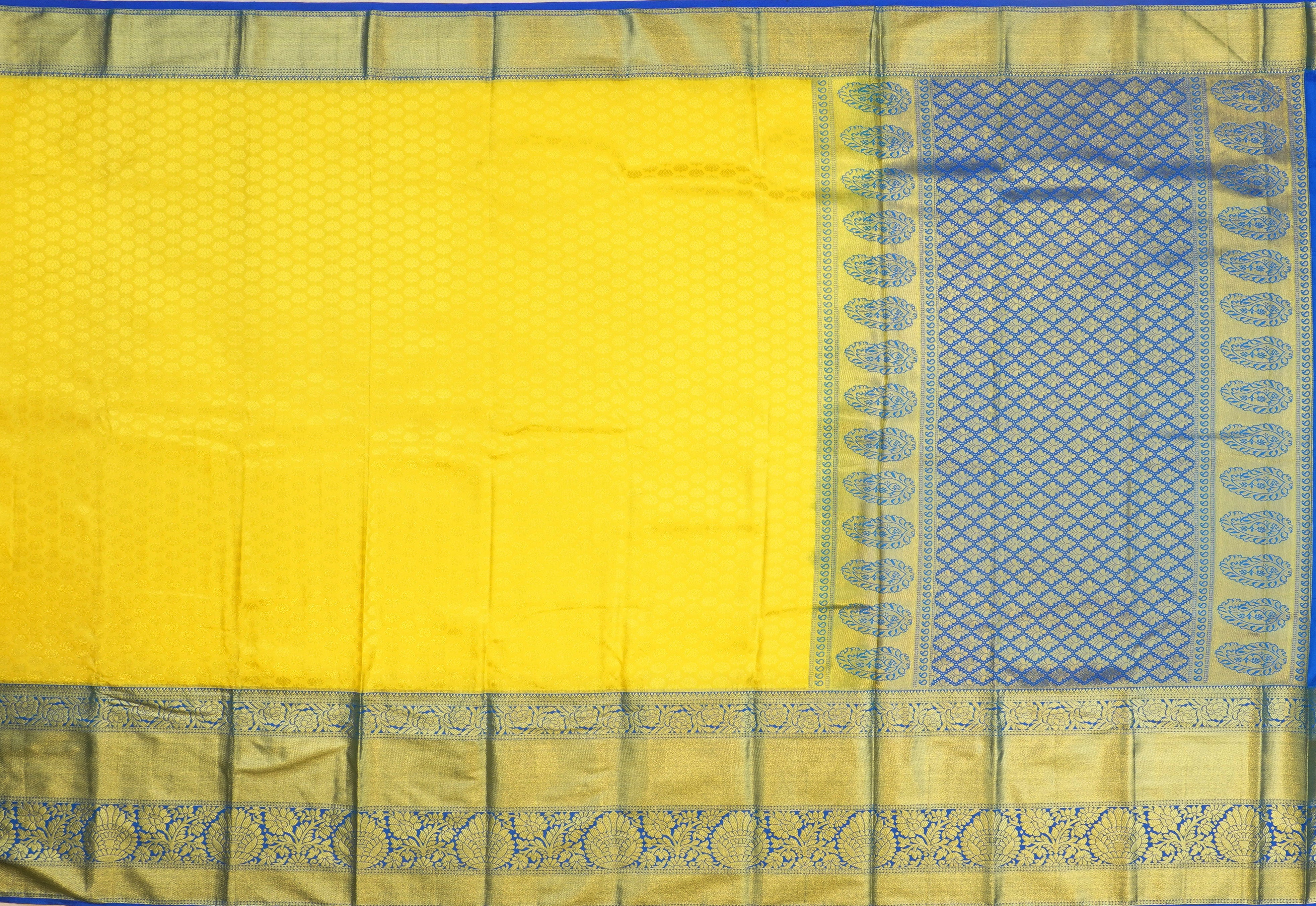 JSB- 9928 | Yellow & Blue Kanchi Pattu Saree