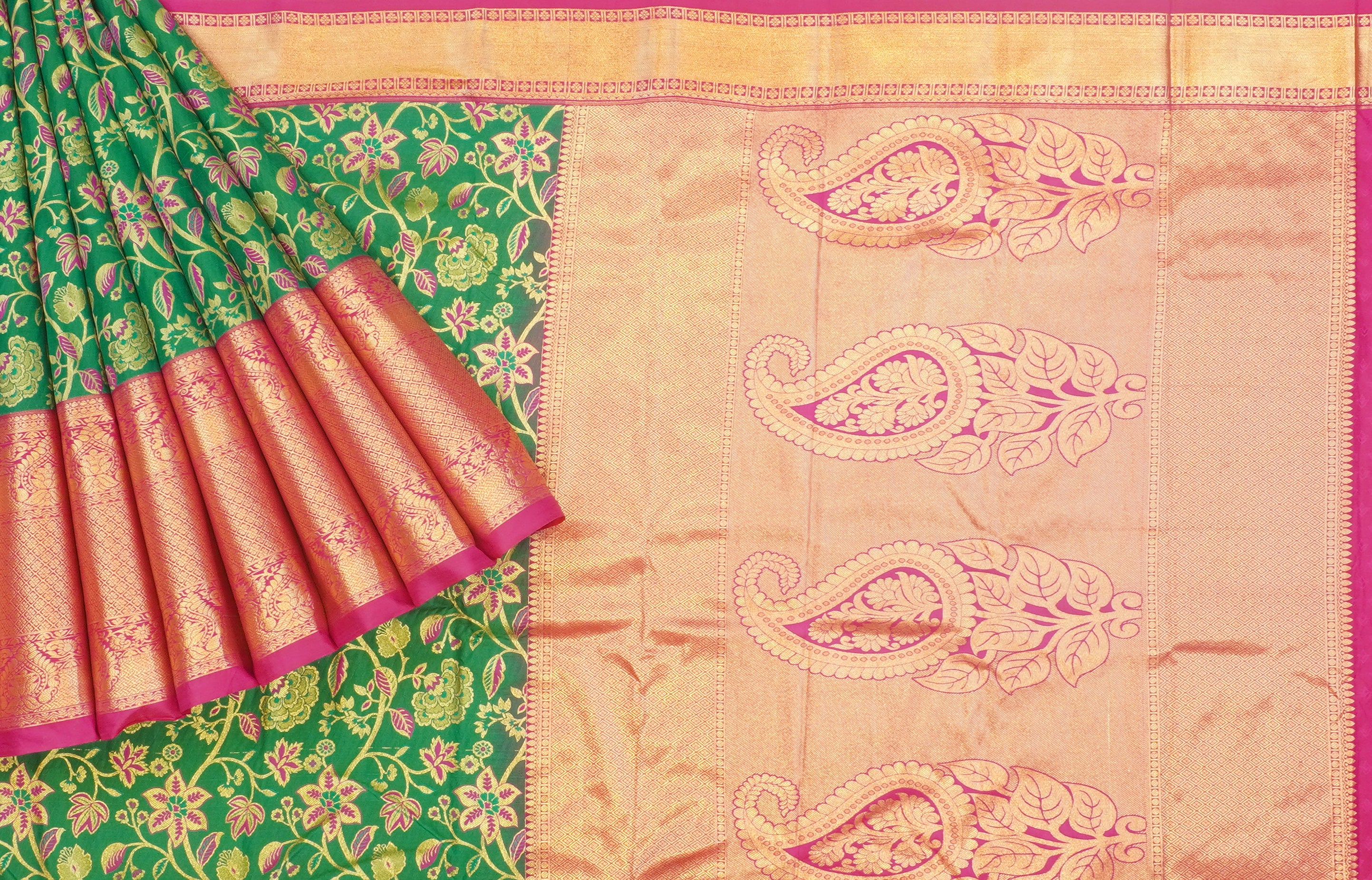 JSB- 9927 | Green & Magenta Kanchi Pattu Saree