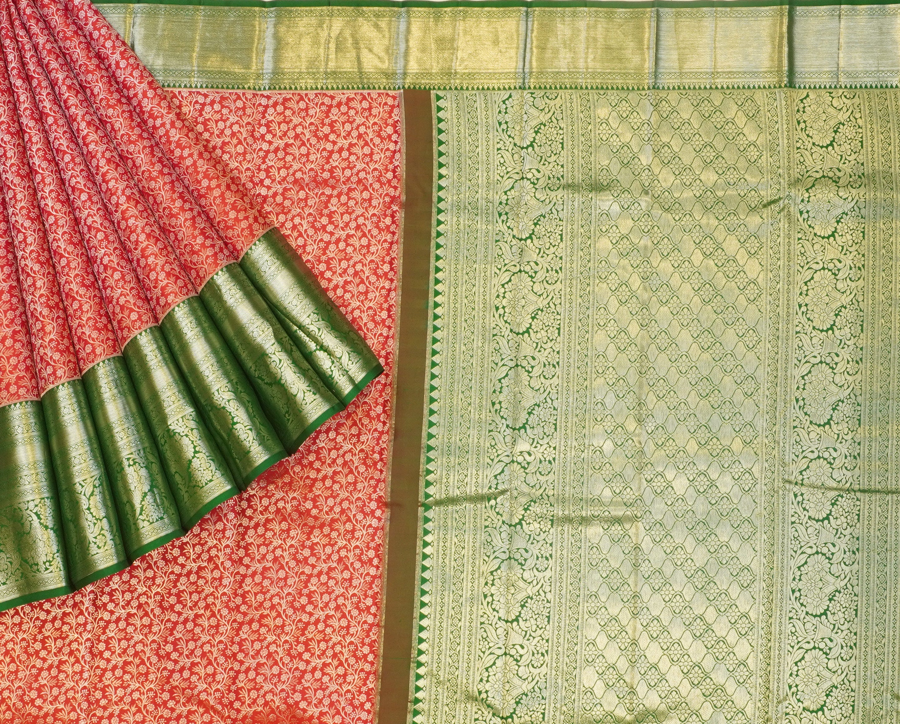 JSB- 9732 | Pink & Green Pure Kanchi Parinaya Pattu Saree