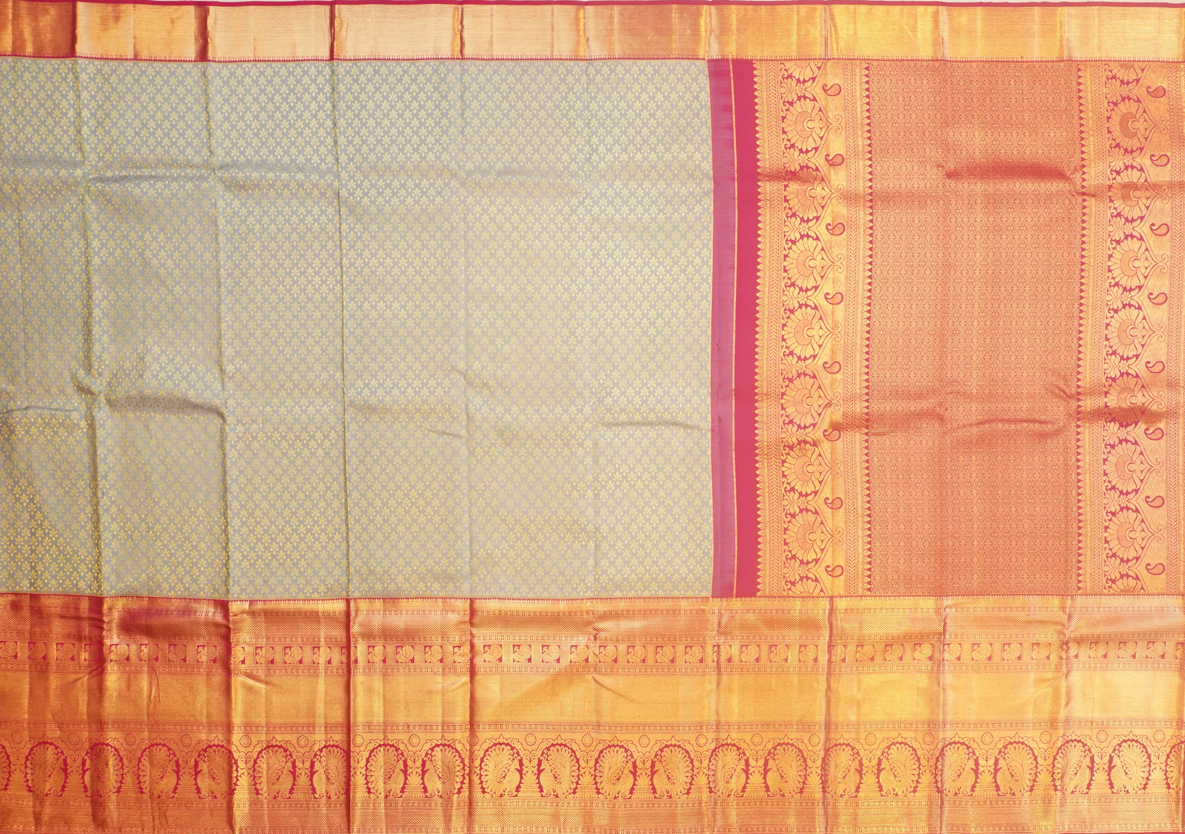 JSB- 10120 | Grey & Pink Pure Kanchi kalakshetra Pattu Saree