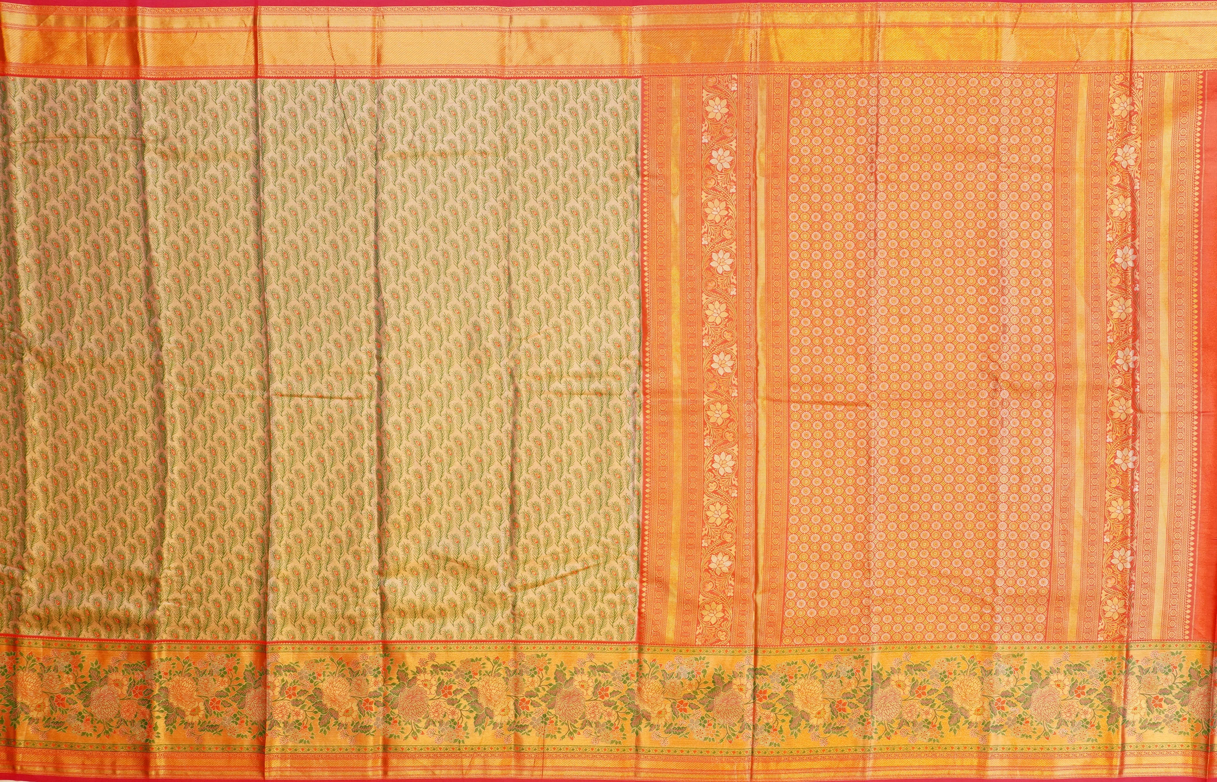 JSB- 10433 | Green & Pink Kathan Tissue Saree