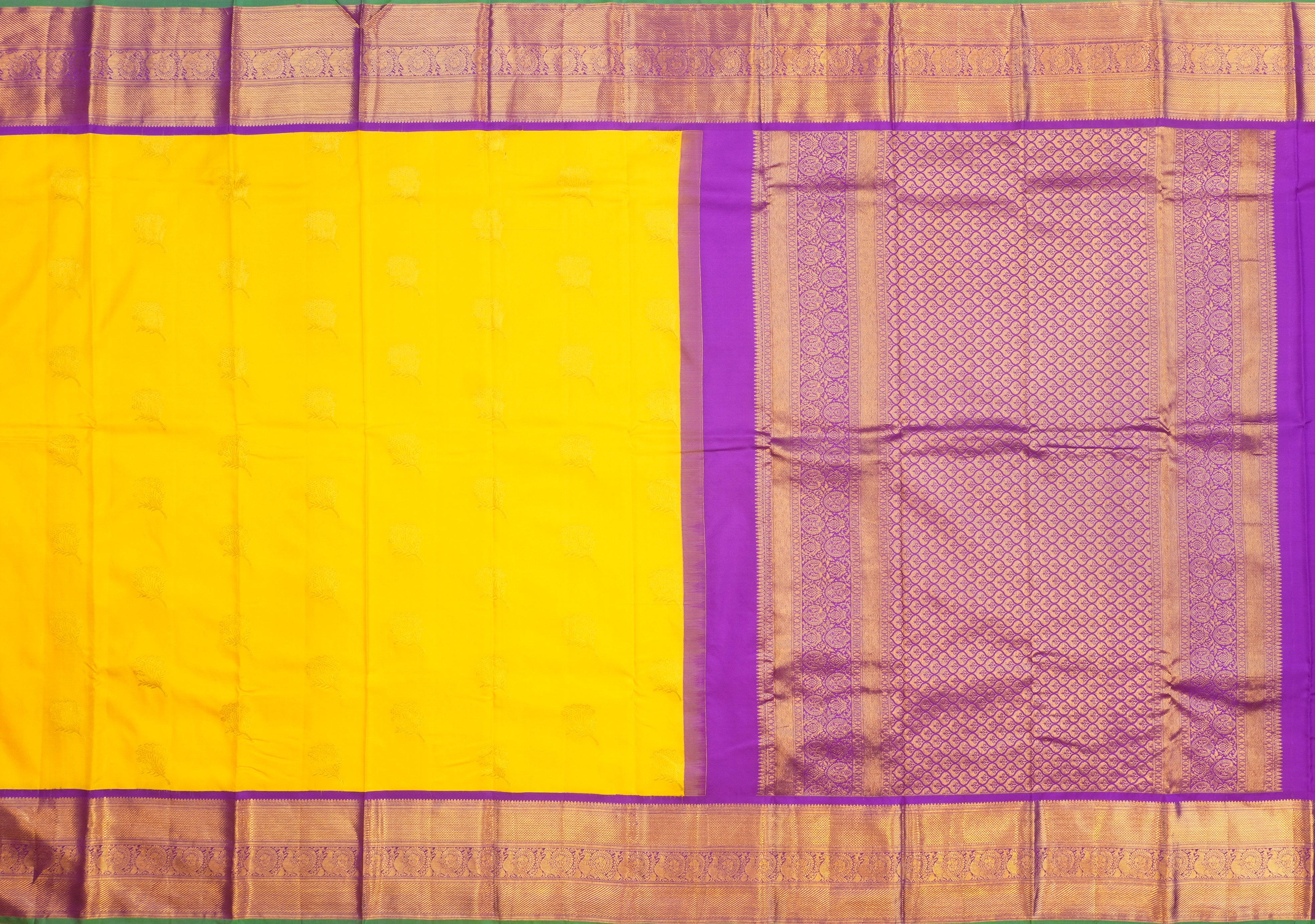 JSB- 9840 | Yellow & Violet Pure Kanchi Pattu Saree