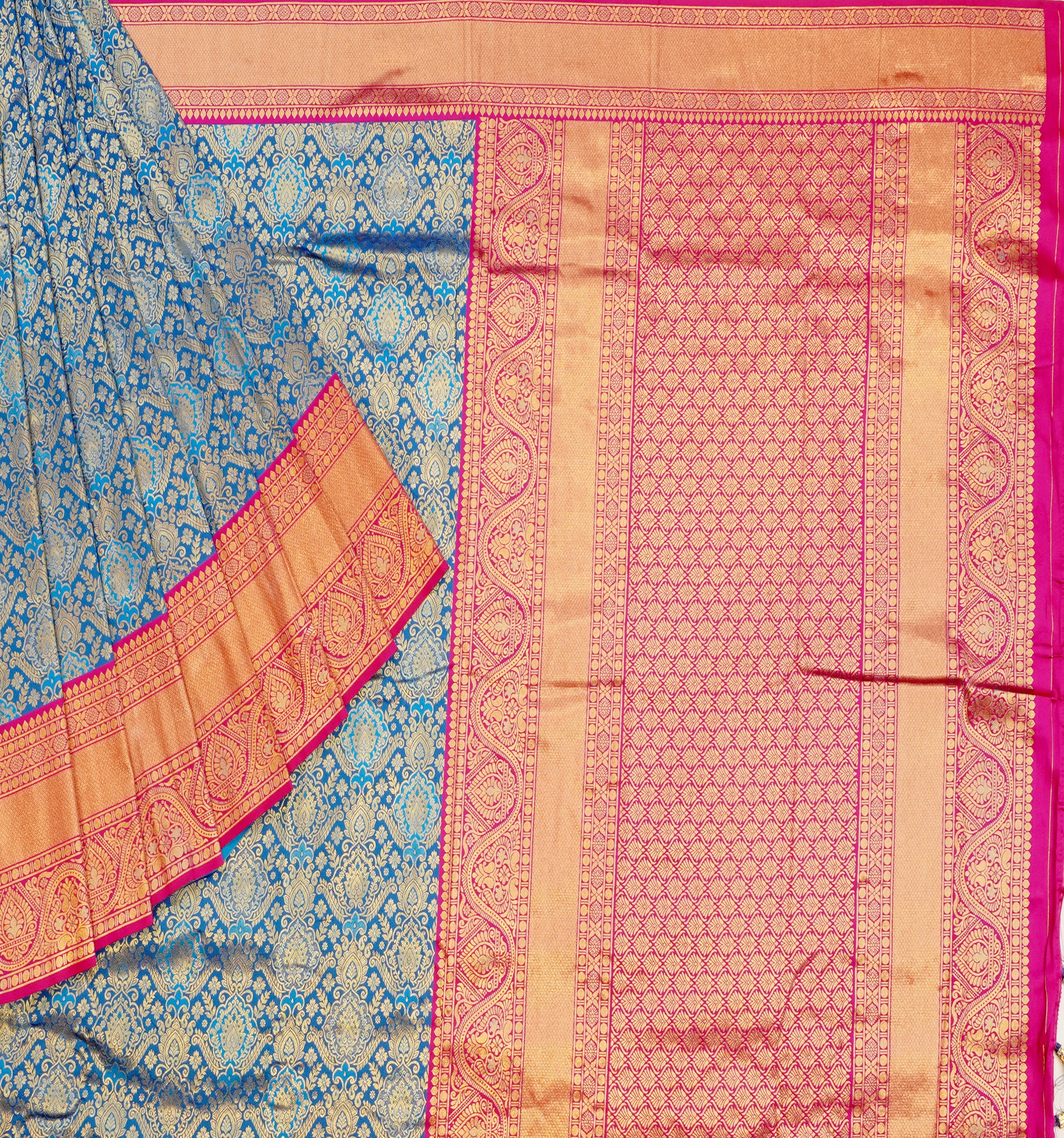 JSB- 10444 | Blue & Pink Kathan Silk Saree