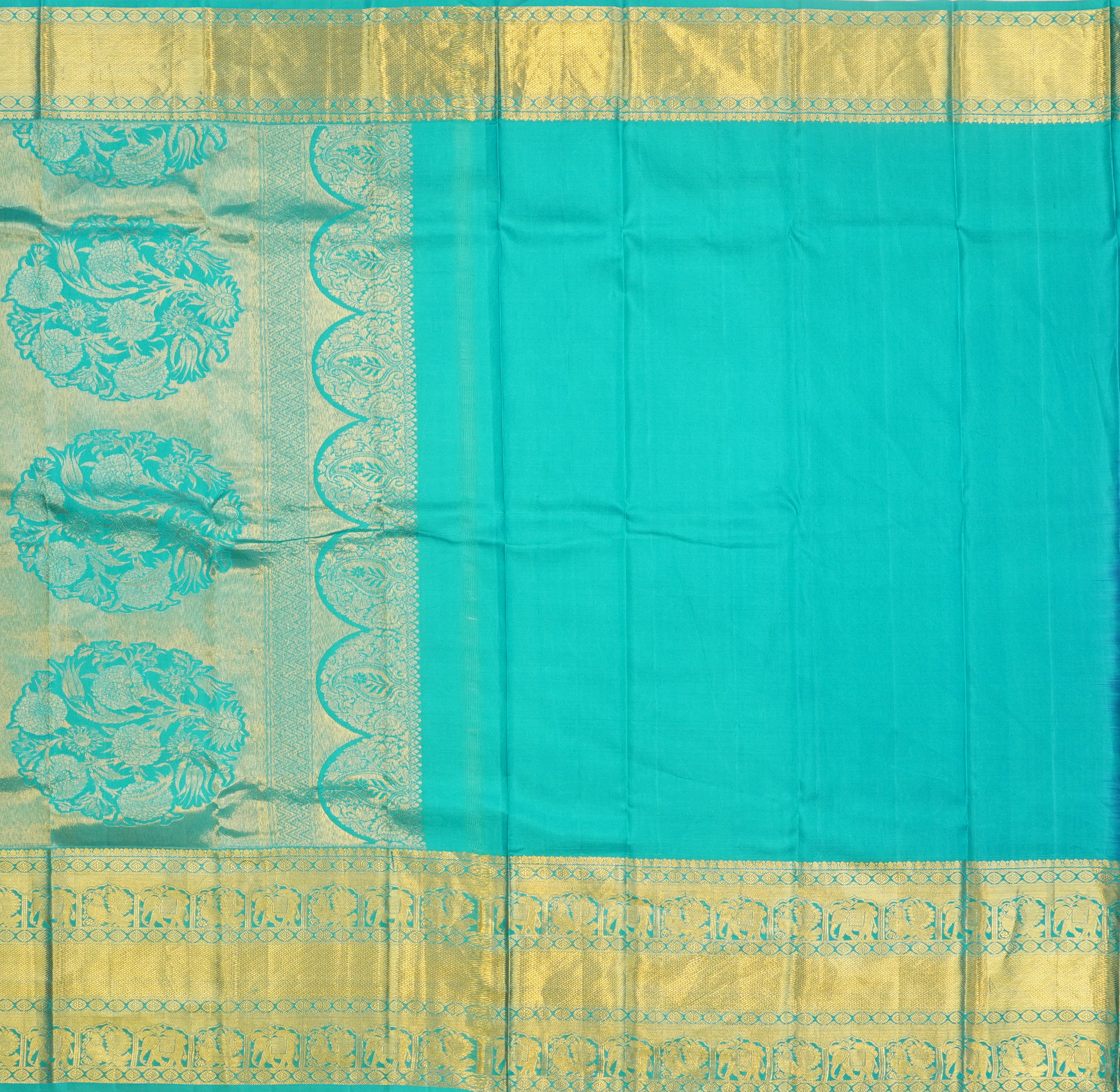 JSB- 9836 | Navy Blue & Sea Green Pure Kanchi Pattu Saree
