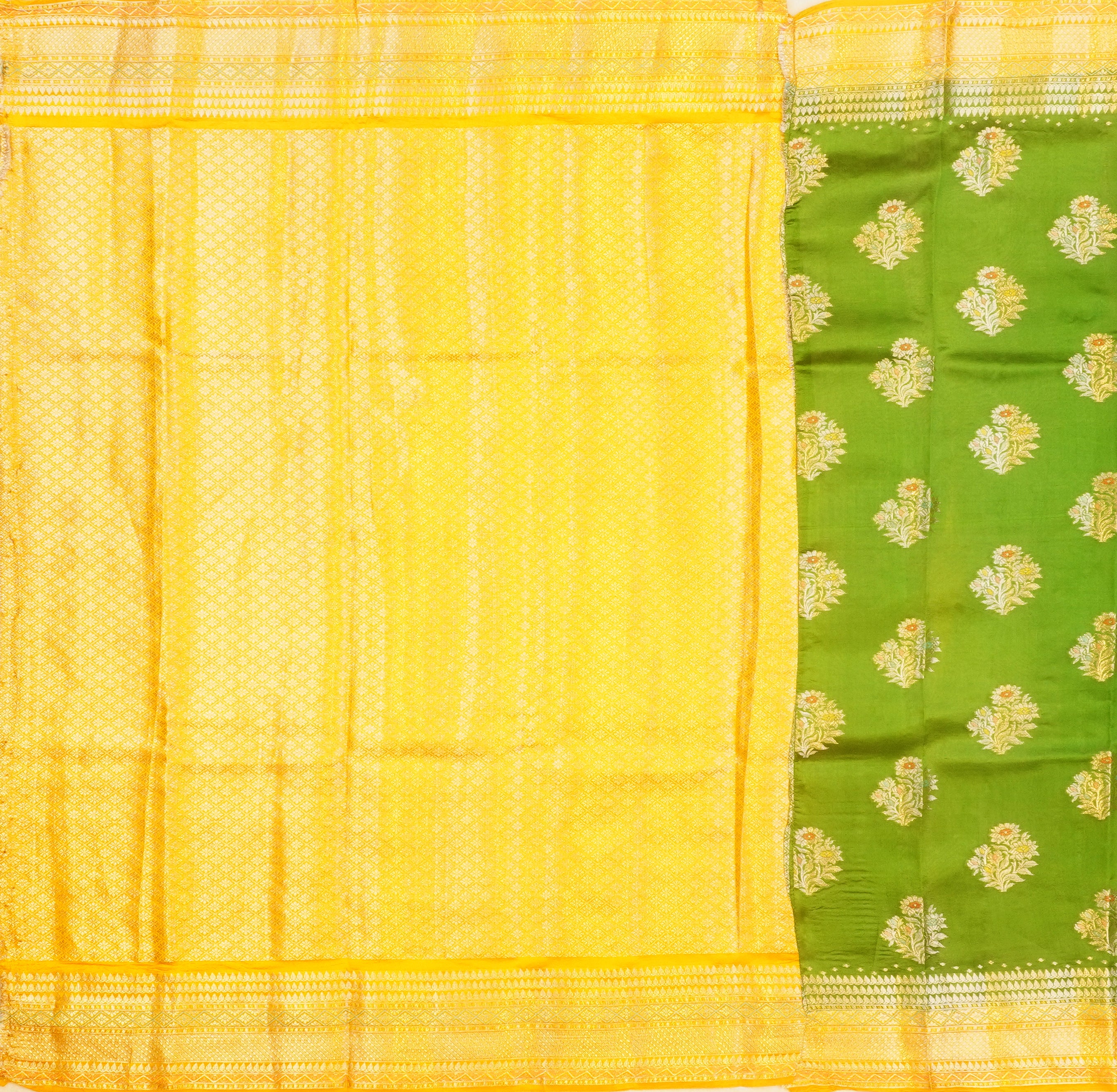 JSB- 10311 | Green & Yellow Pure Dupiyana Silk Saree